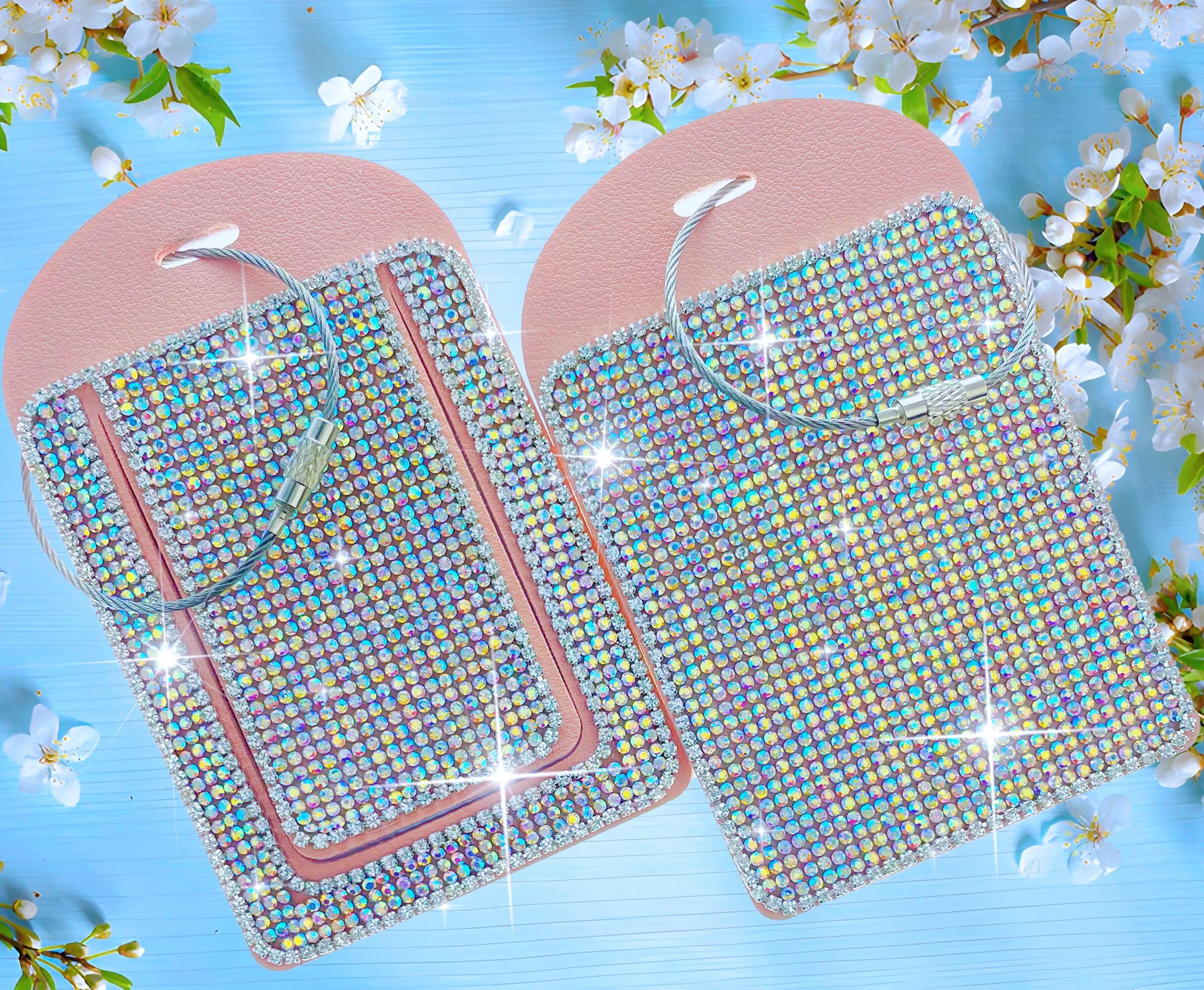 Glittering Pink Diamond Luggage Tag Sparkling Rhinestone
