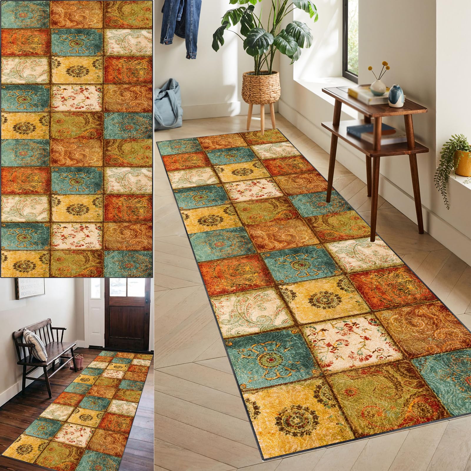 Tapis de couloir lavable et antidérapant de 120 x 400 cm pour protéger une entrée passante