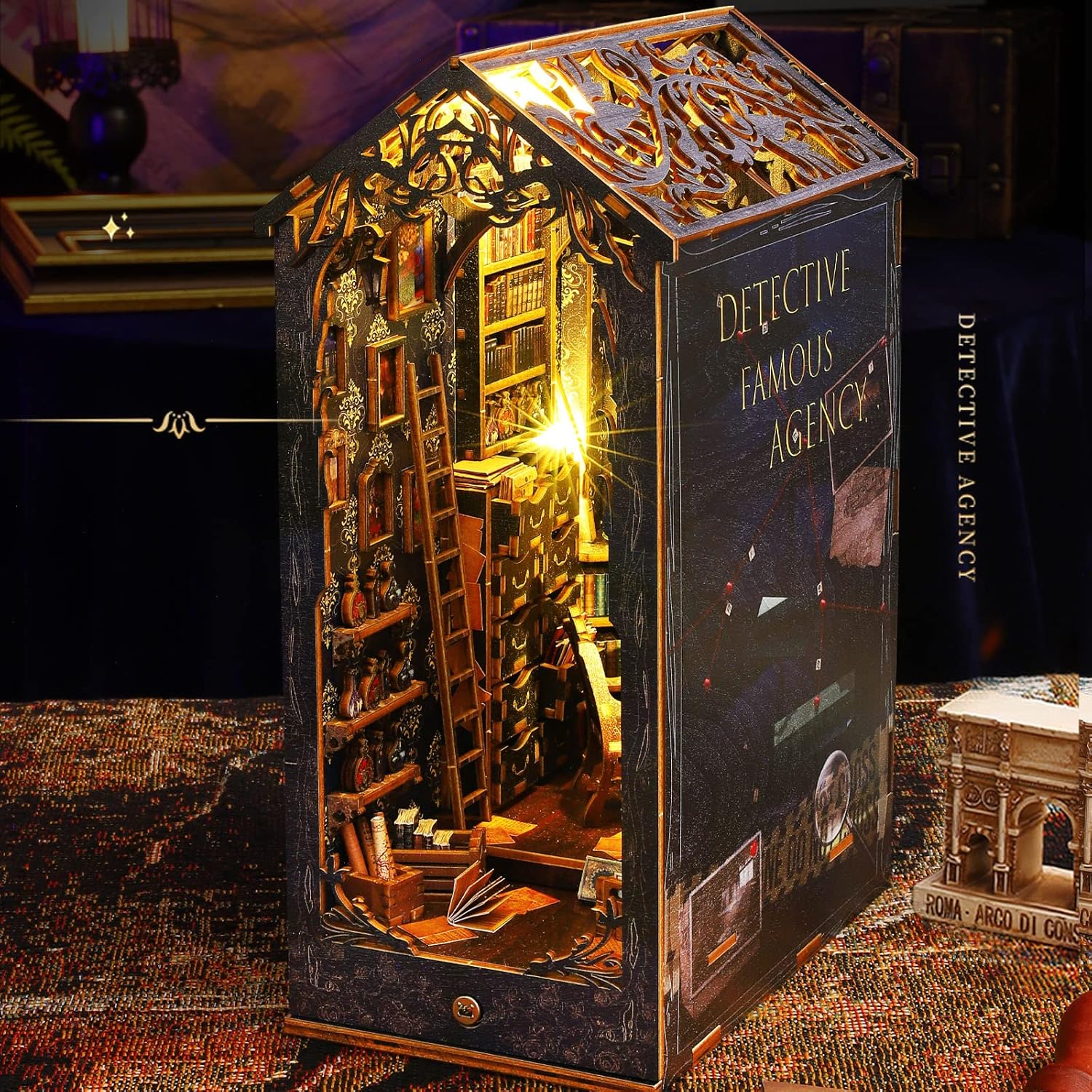 DIY Book Nook Kit, Booknook Shelf Insert Book Nook DIY Miniatures Kit Light Up Bookends Book Nooks DIY Dollhouse Bookshelf Insert Kit for Adults (Detective Agency)