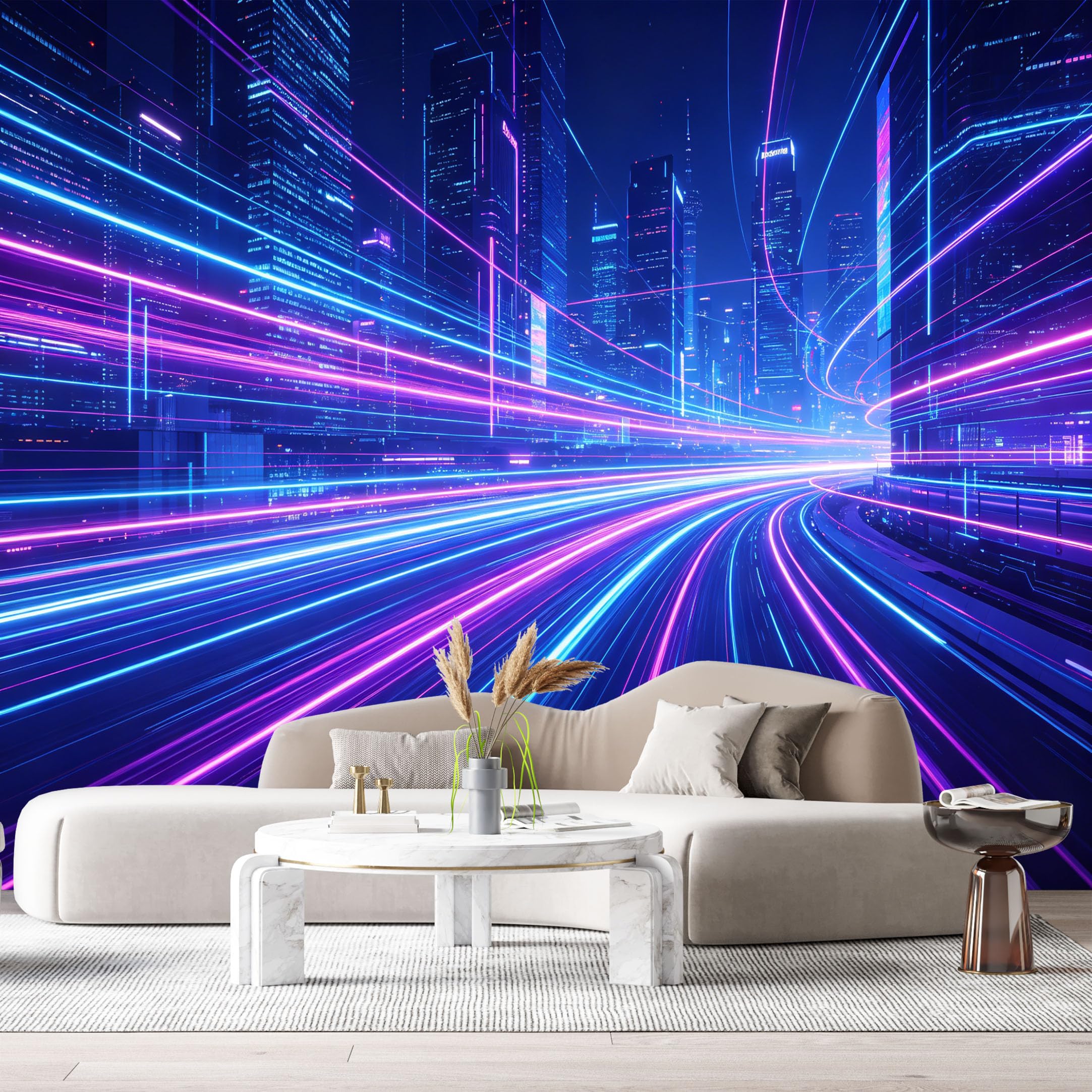 Custom Size Wall Murals Futuristic Cityscape Modern Neon Lights Abstract Urban Skyline SelfAdhesive Wall Fabric Removable Large Wallpaper for Photo Living Room