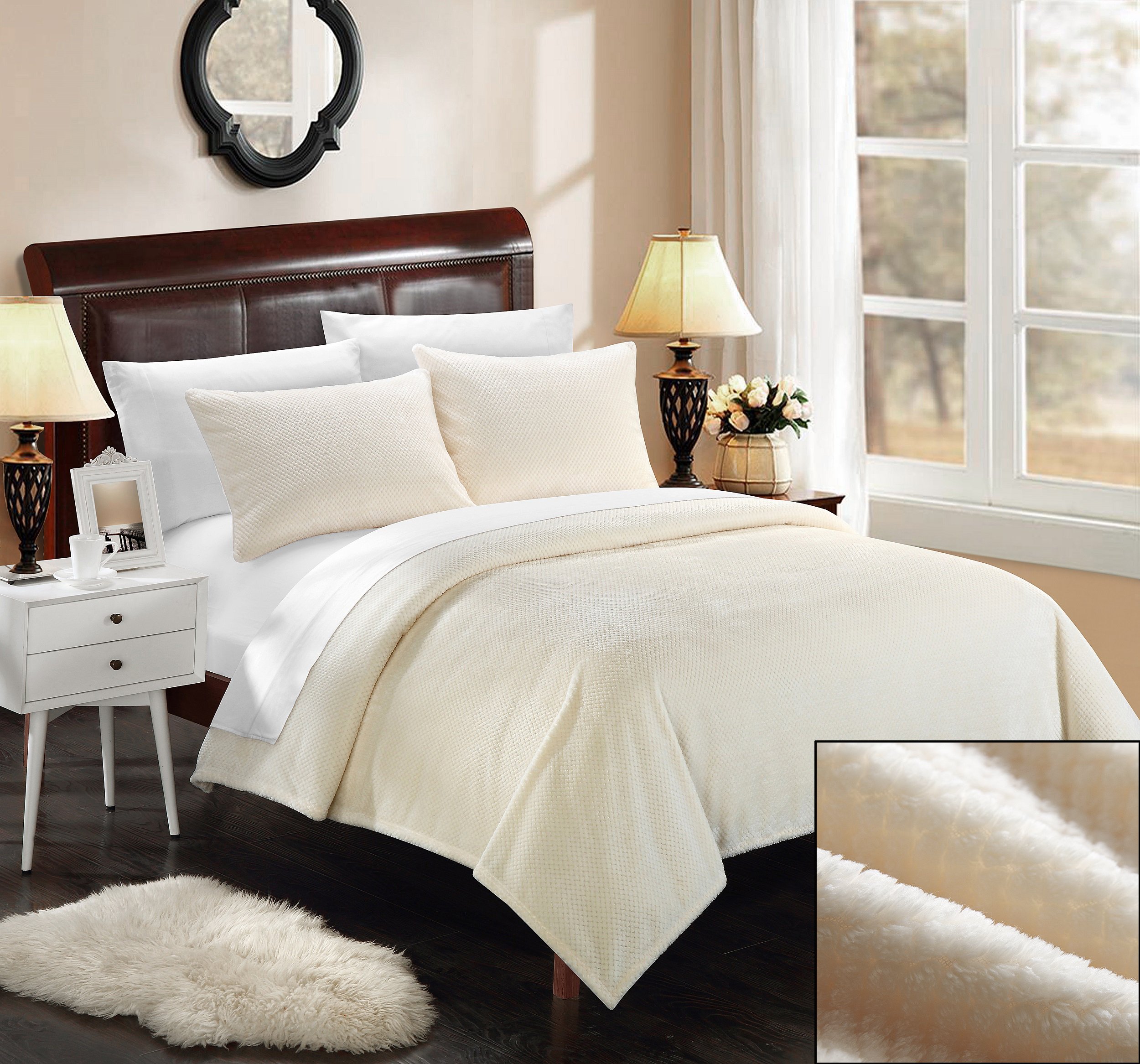 Chic Home SB5099-AN 2 Piece Luxembourg Ultra Plush Micro Mink Waffle Textured Blanket and Shams Set, Twin, Beige