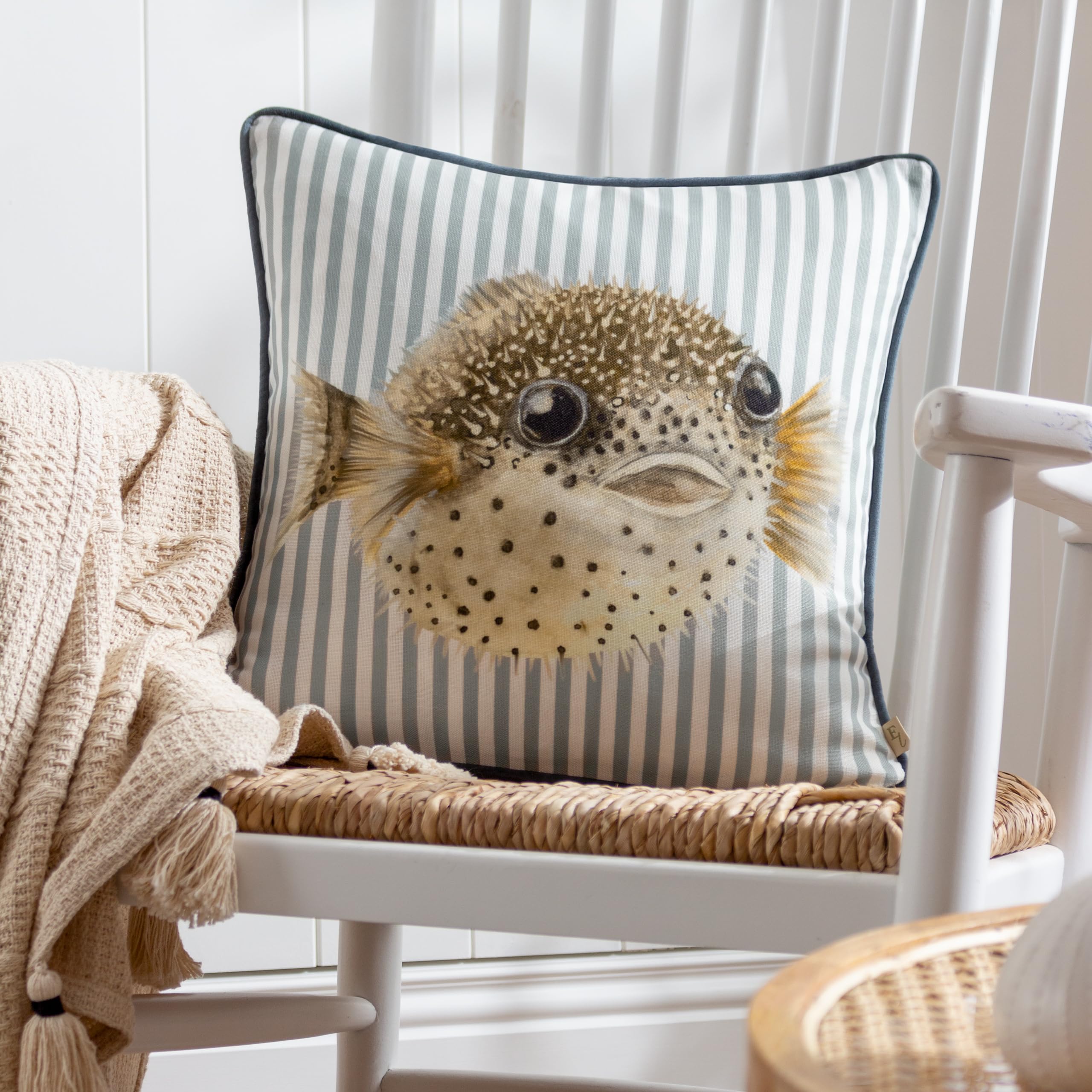 Evans Lichfield Salcombe Pufferfish Piped Feather Filled Cushion