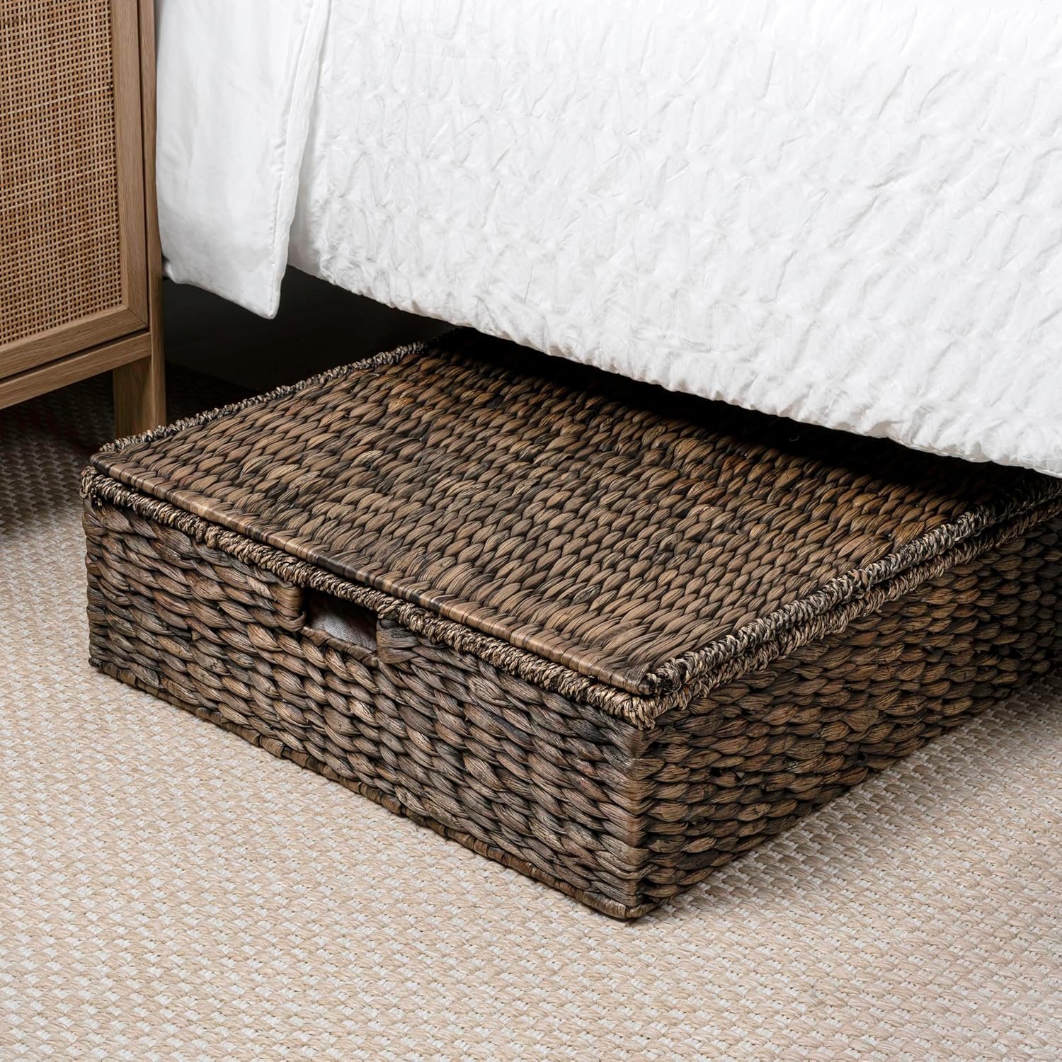 Eyely KSB2015B Harry 30" Classic Costal Hand-Woven Hyacinth Wicker Under Bed Storage Basket with for Storage and Decoration in Bathroom, Bedroom, Closet, Entryway, Brown