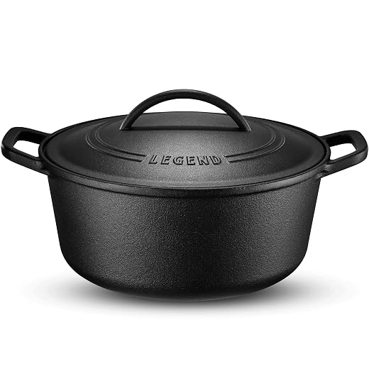 Legend Cookware Cast Iron Dutch Oven | 7qt Heavy-Duty Stock Pot for Frying, Cooking, Baking & Broiling on Induction, Electric, Gas & In Oven | Lightly Pre-Seasoned & Gets Better with Use
