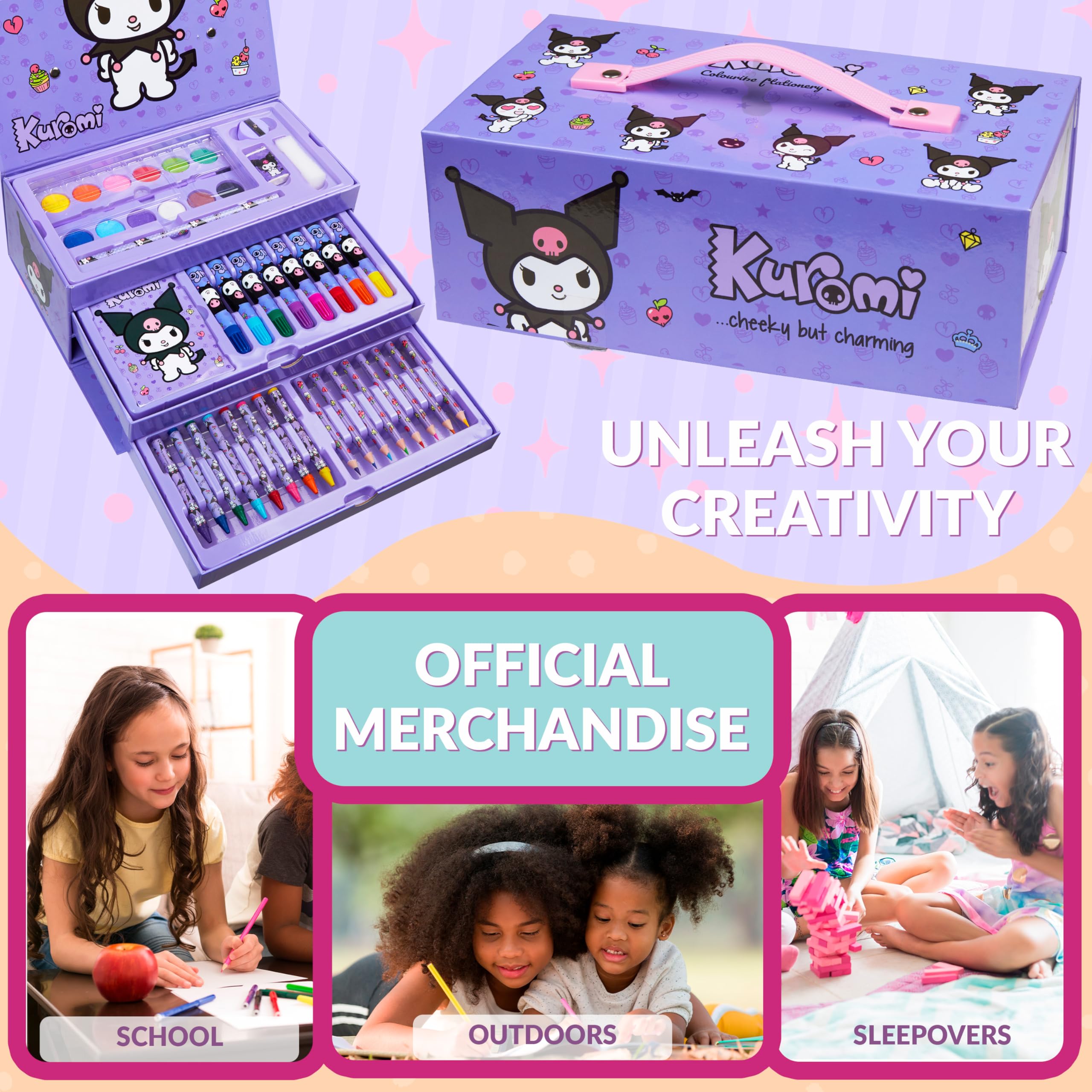 Hello Kitty Kuromi Painting Art Set for Kids Drawing Colouring Stationery Anime Art Supplies in Travel Carry Case - Image 2