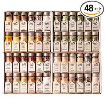 iSpice 48-Pack Starter Spice Set – Essential Herbs, Spices & Seasonings for Cooking – Kitchen Gift Set for Home Cooks – All-Natural, Kosher, Non-GMO (Total Kitchen)