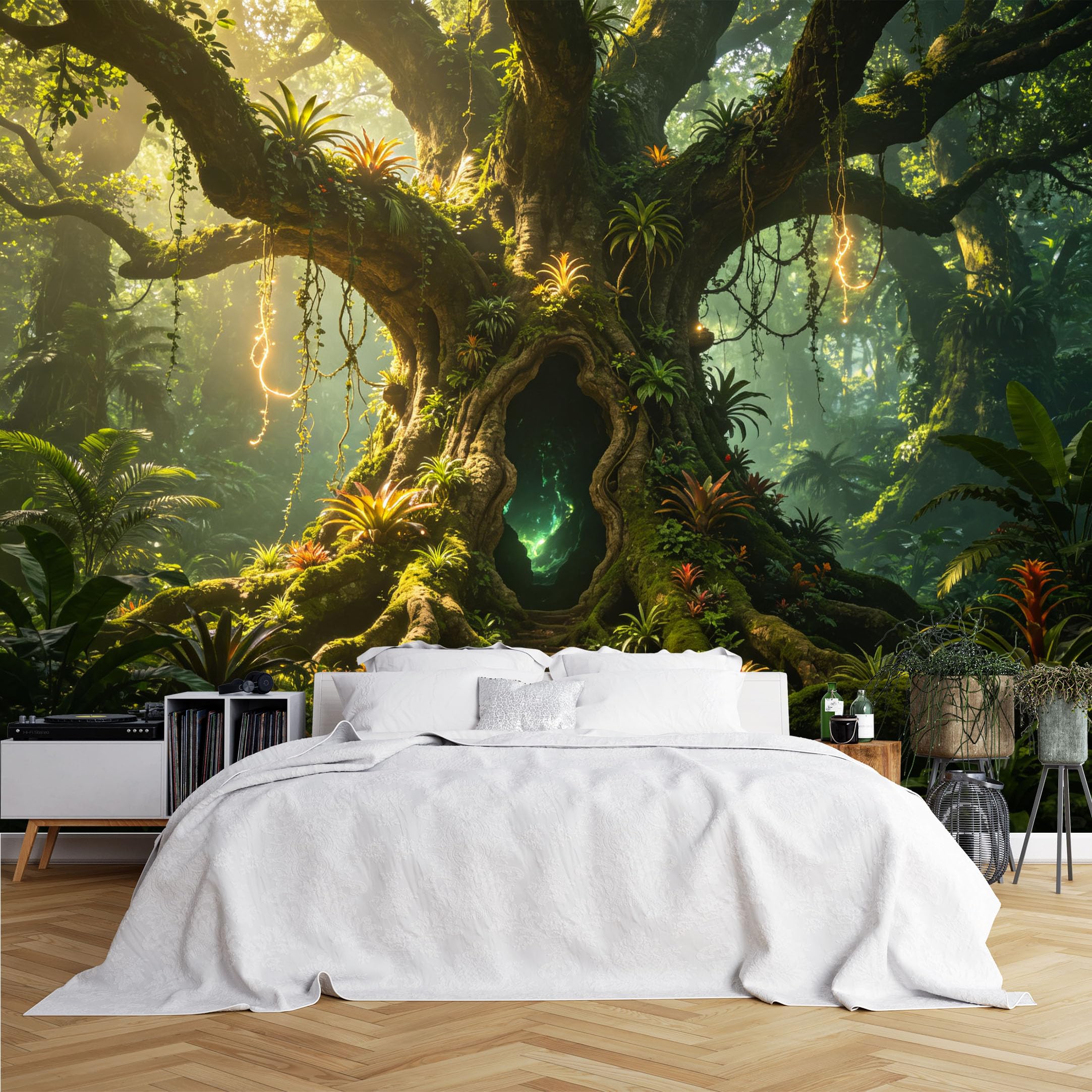 Lcythiazole Ch260615043 Custom Size Wall Murals Giant Magic Tree Portal Jungle Scene Wall Murals Hd Wallpaper Self-Adhesive Removable Wallpaper For Fantasy Game Room Bedroom