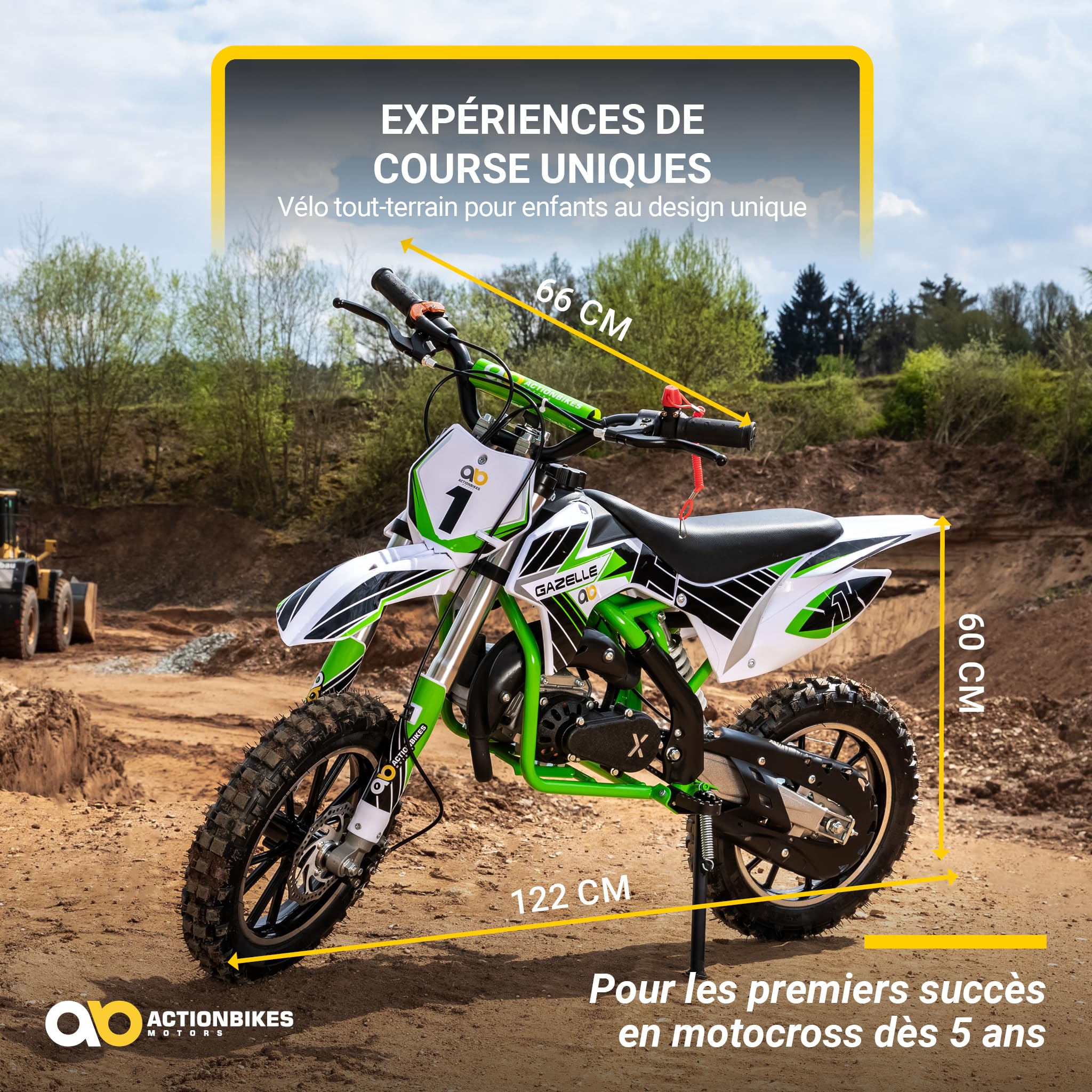 Actionbikes Motors Mini Moto Cross pour enfants Gazelle 49 cc | Moto Thermique Enfant - Velo Electrique - Pocket Bike - Jouet - Dirt Bike - Air Bike - Mini Moto Cross - Pokette (Vert)