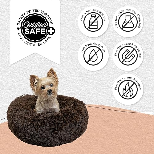 Miniatura 6 de Best Friends by Sheri - The Original Calming Donut - Cama calmante en forma de dona para perros y gatos - Pelo largo, marrón oscuro, XS, 18 x 18