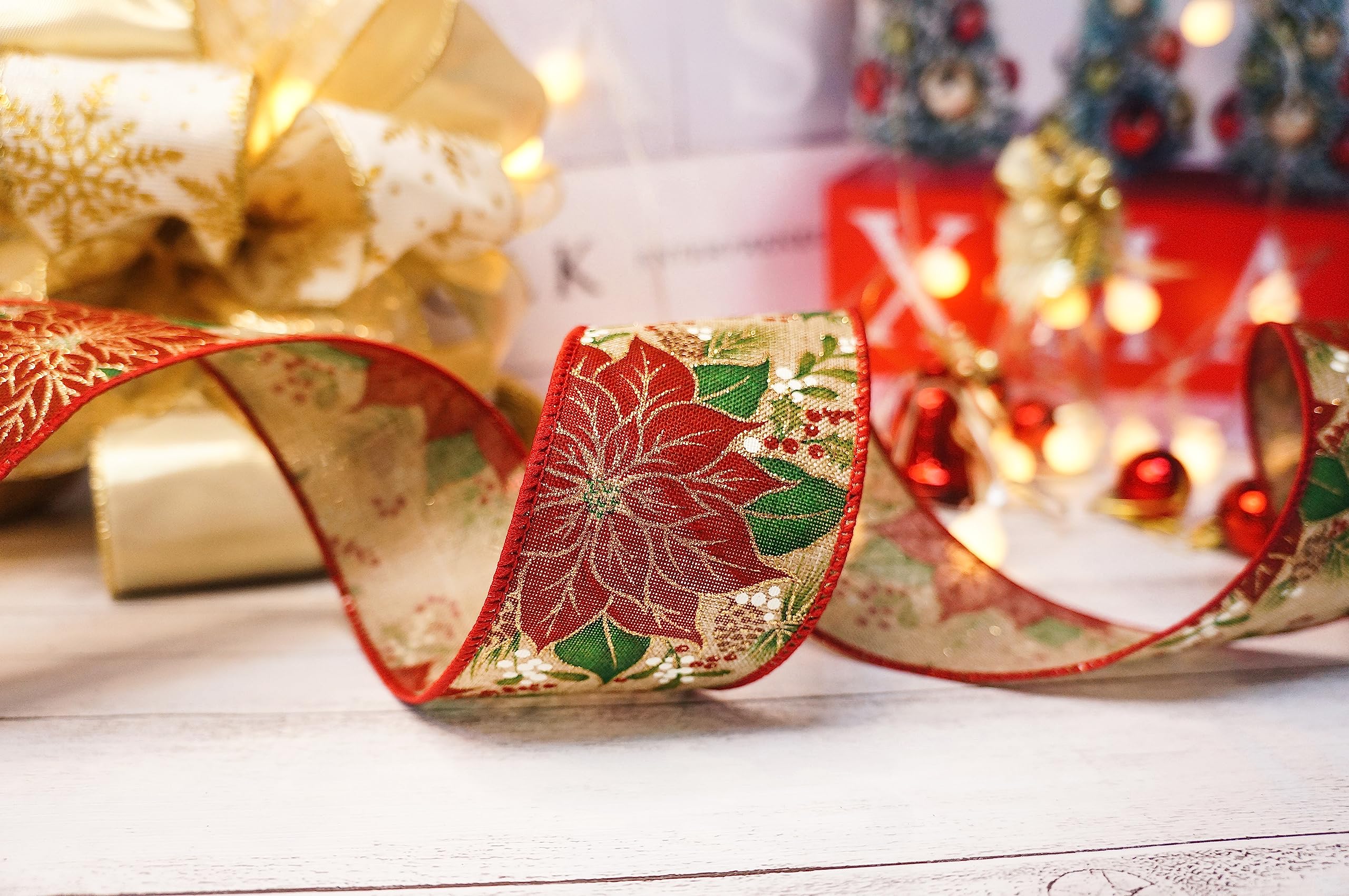 Altier Juteband mit Weihnachtsstern – 6,3 cm x 9,1 m x 1 Rolle für Weihnachten, Heimdekoration, Geschenkverpackungen, Schleifenherstellung, Kranz, DIY Handwerk