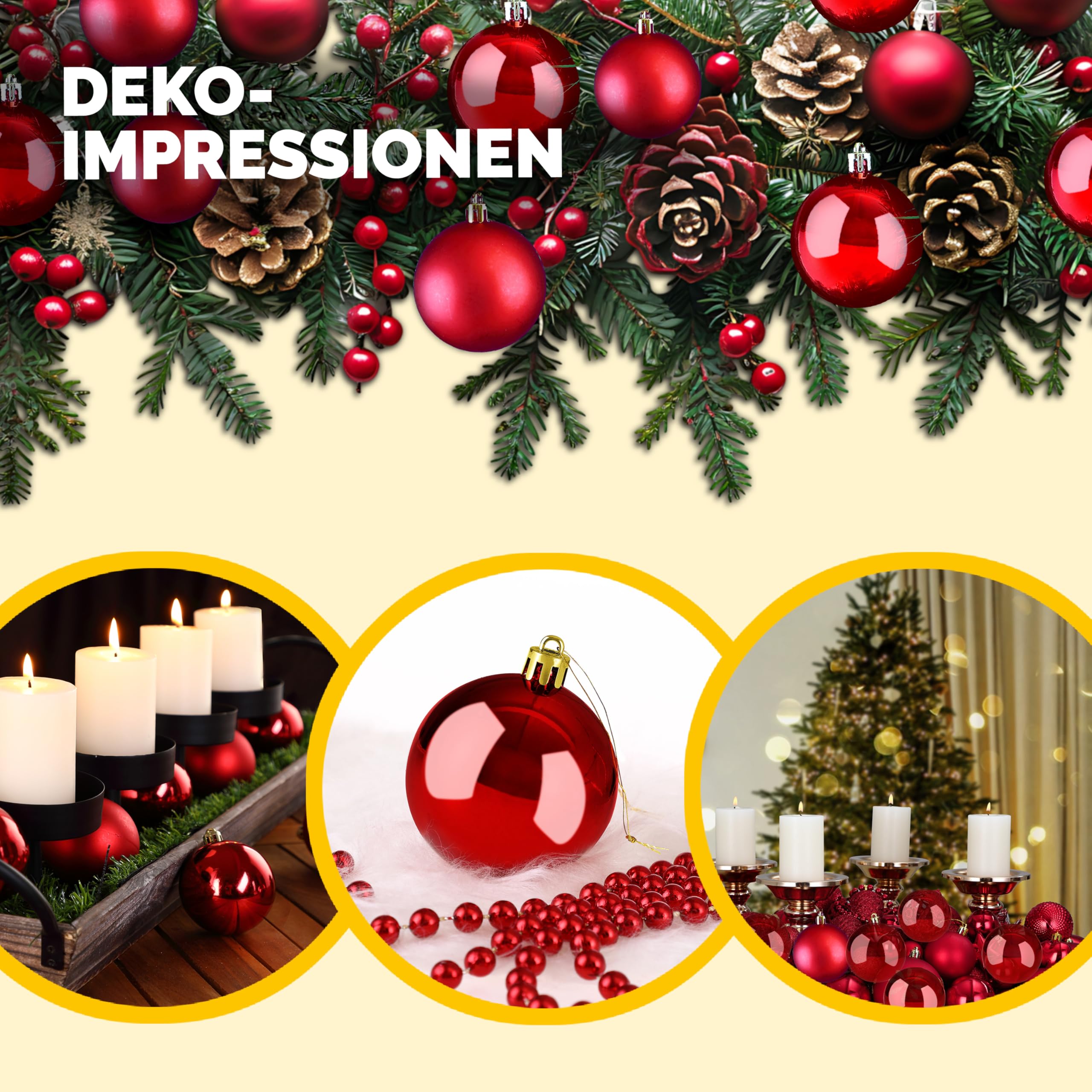 Deuba® Set Palline di Natale 54pz Ø 6cm in Plastica Decorazione Albero Addobbi Natalizi Feste Inverno Interno Esterno Rosso
