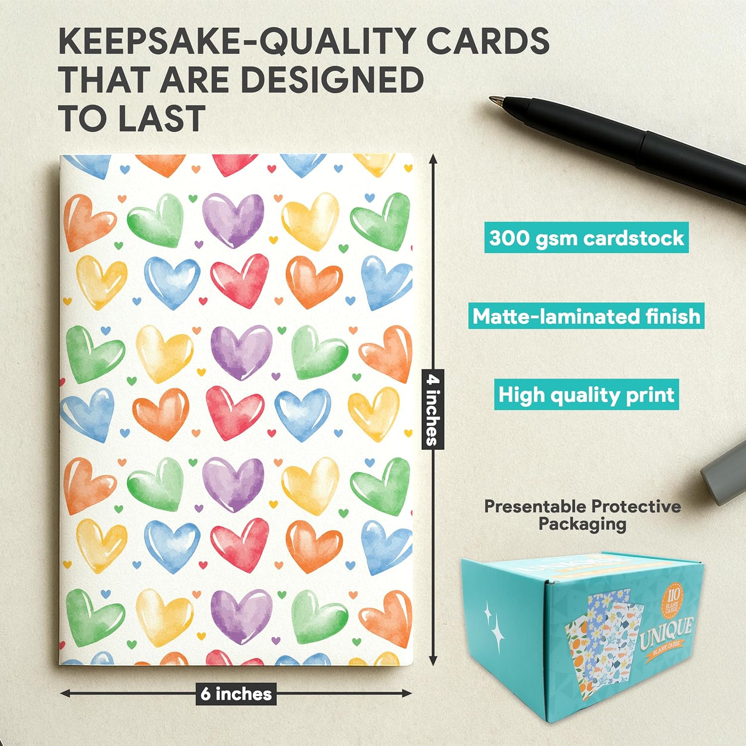 Decorably 110 Pack 4x6in Assorted Blank Cards and Envelopes Bulk with Stickers, 110 Folded Unique Designs for Friends, Family & Loved Ones - Birthday, Kids Party, Anniversary, Gifting, Mailing
