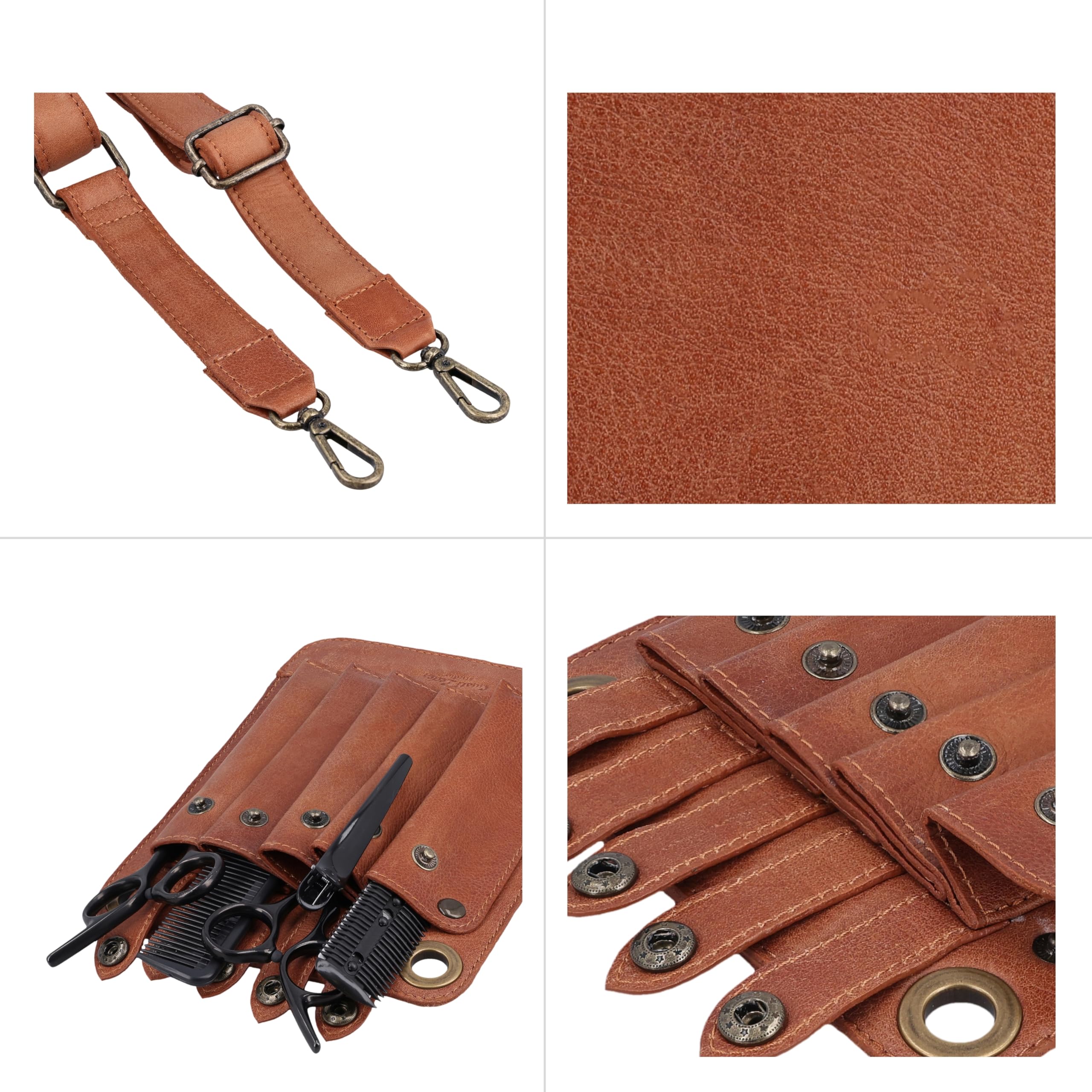 Gusti Pino - Bolso bandolera de piel para peluquería y herramientas, color marrón