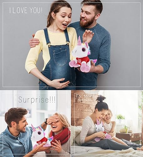 Miniatura 4 de DolliBu I Love You - Unicornio blanco de peluche de San Valentín, lindo animal de peluche con camisa roja y nombre, regalo personalizado para el día