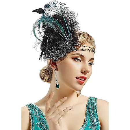 20s Headband Feather Black Bridal Great Gatsby 1920s Flapper Headpiece Gangster - Foto 10
