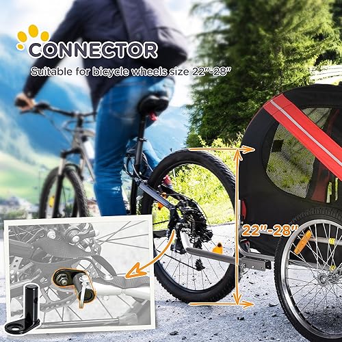 Vista 5 de Aosom Remolque de bicicleta para perros, carrito de mascotas, accesorio de transporte de carga para viajes con 3 entradas, ruedas grandes para Rojo