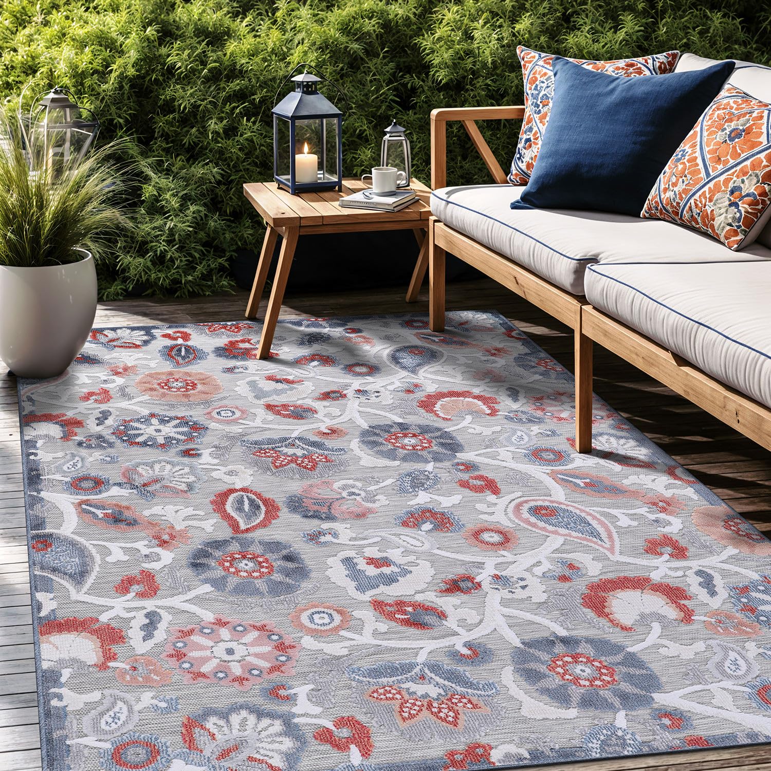 Luul Home Floral Indoor Outdoor Rugs 5x7 Large Area Rug for Living Room, Patio Decor, Kitchen, and Entryway Rug, Washable Stain Resistant Outside
