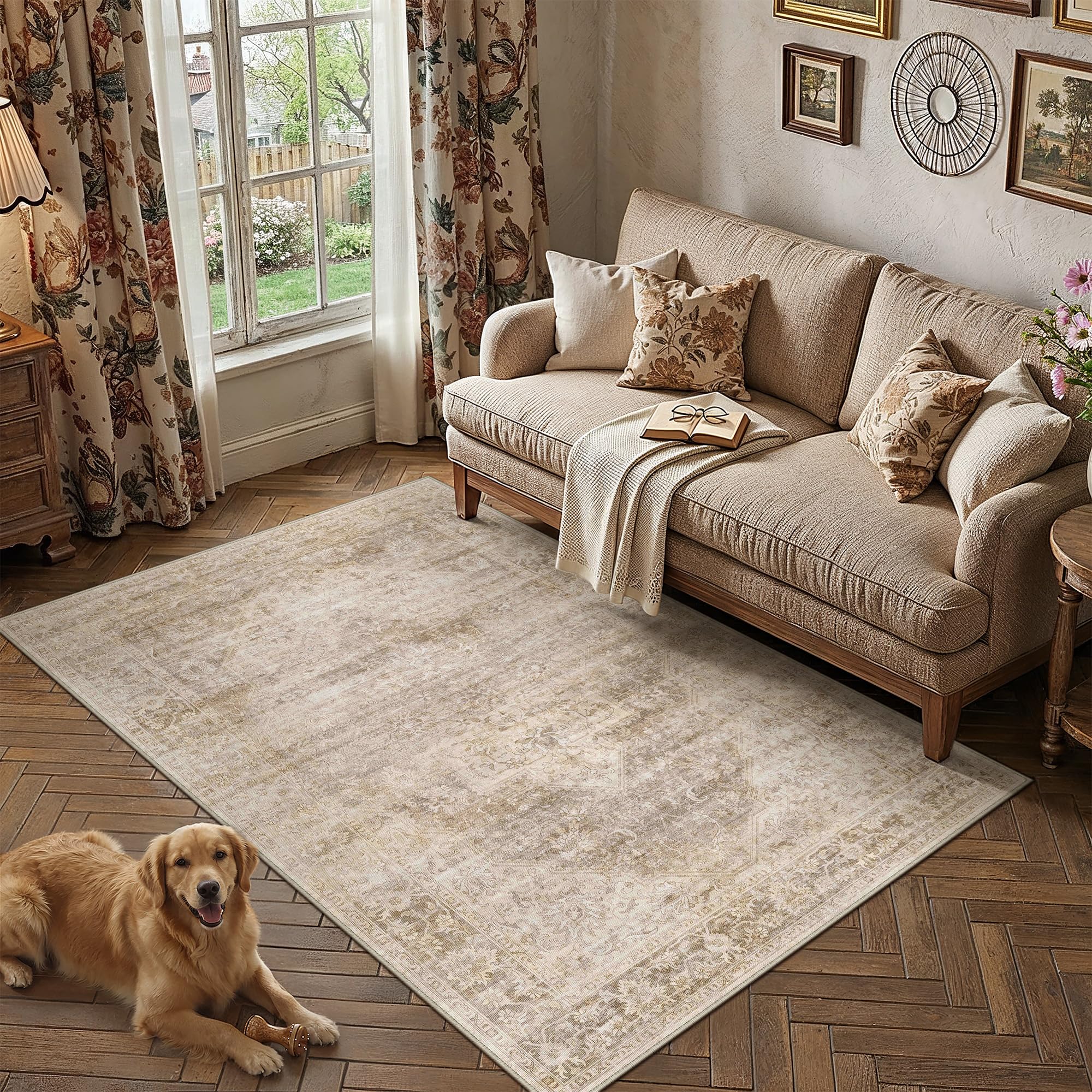 4x6 Beige Farmhouse Area Rug
