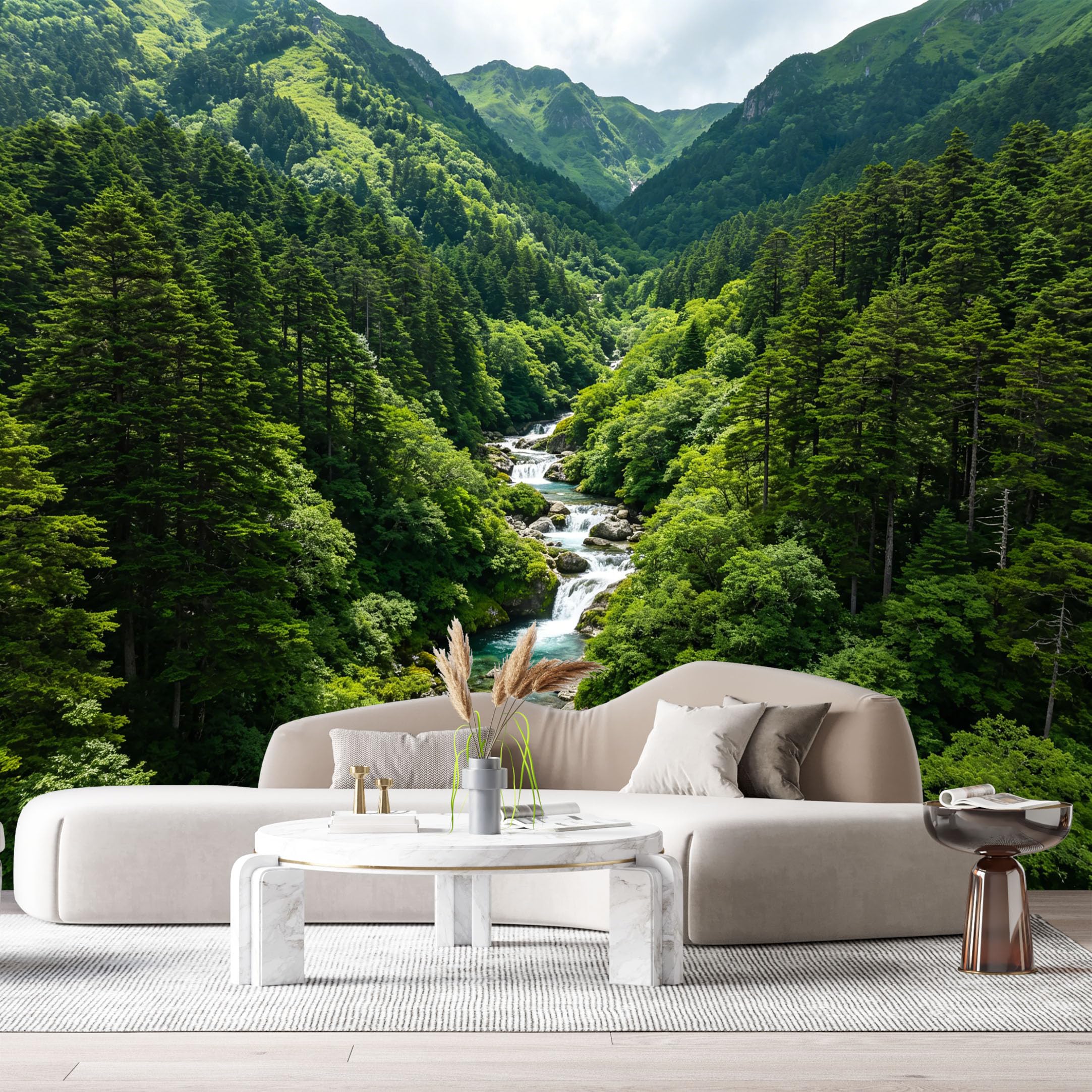 Custom Size Wall Murals Mountain Forest Landscape Waterfall River Stream Scenic View SelfAdhesive Wall Fabric Removable Large Wallpaper for Photo Living Room