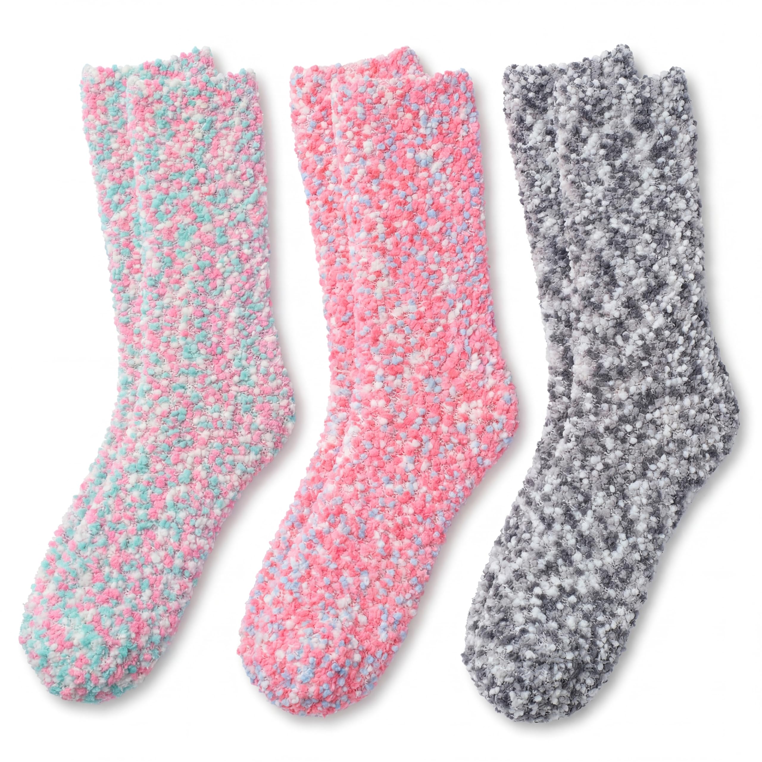 Tipi Toe Womens Fuzzy Crew Socks with Anti Slip Grips Warm Cozy Fluffy Winter Slipper Socks Non Skid Home Socks for Women