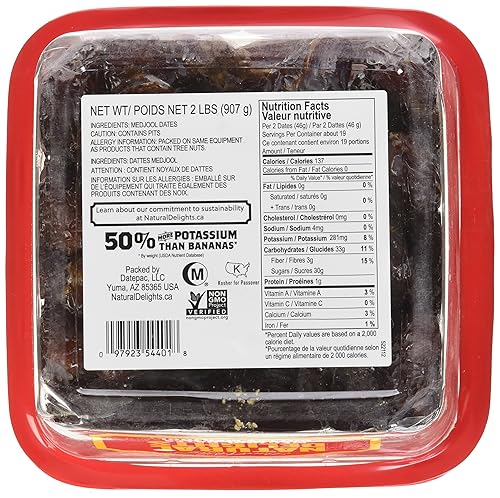 Miniatura 3 de Natural Delights Medjool Dates - Medjool de dátiles enteros grandes y regordetes, verificado sin OMG, buena fuente de fibra, aperitivo de frutas