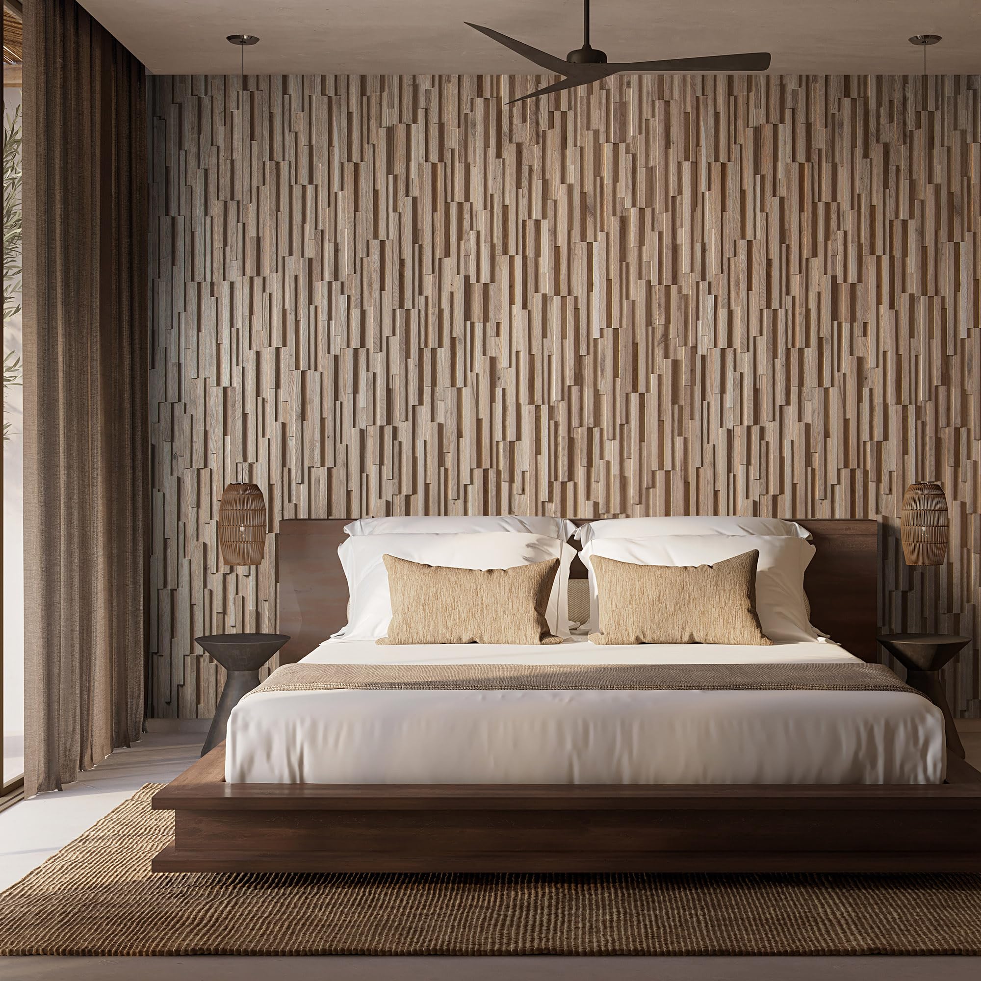 Drewniana okładzina ścienna o wyglądzie 3D, naturalne panele ścienne z drewna dębowego firmy Wooden Wall Design model Correctus (1 m2).
