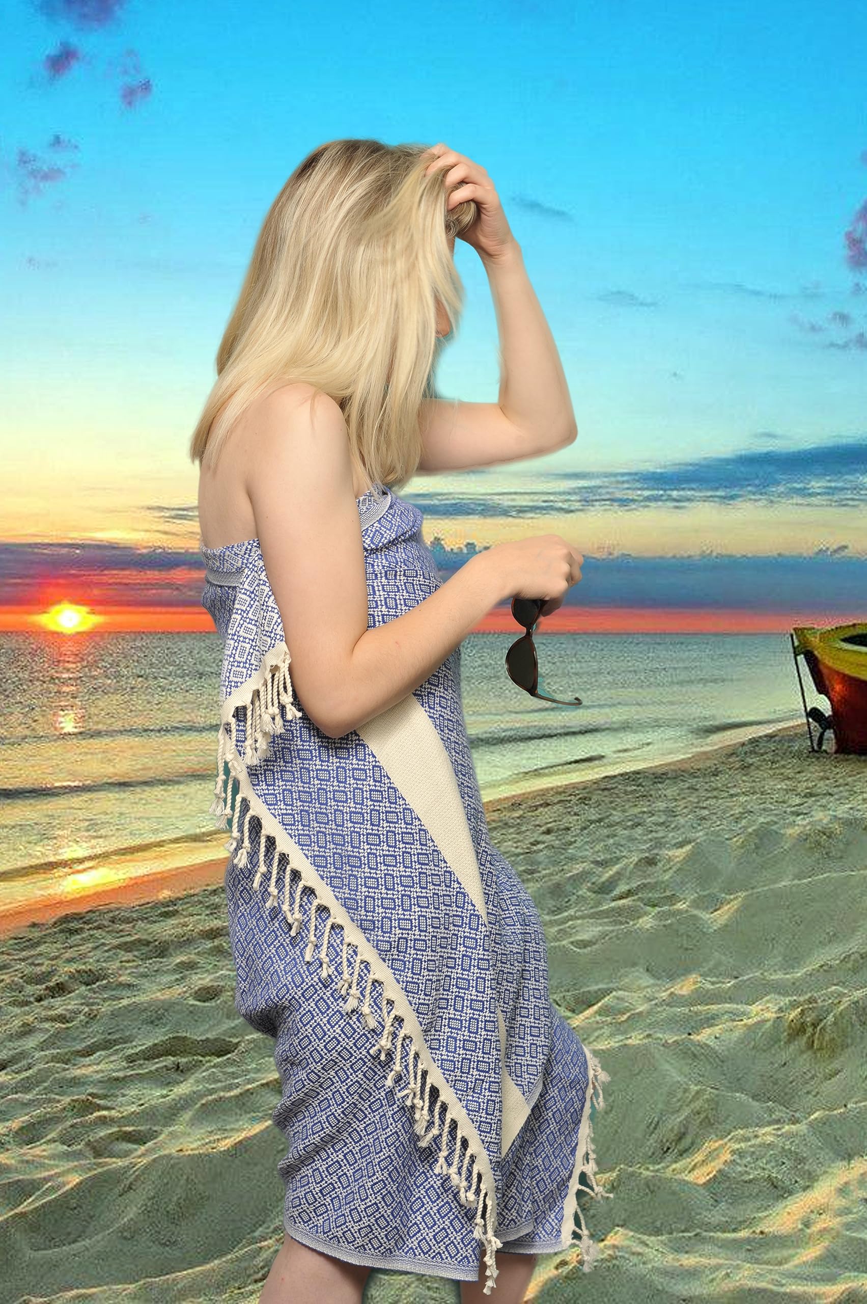 Fouta Drap De Bain 180x100 Cm - 100% Coton - Pour Hammam, Plage, Piscine - Léger, Absorbant, Transport Facile - JEMIDI