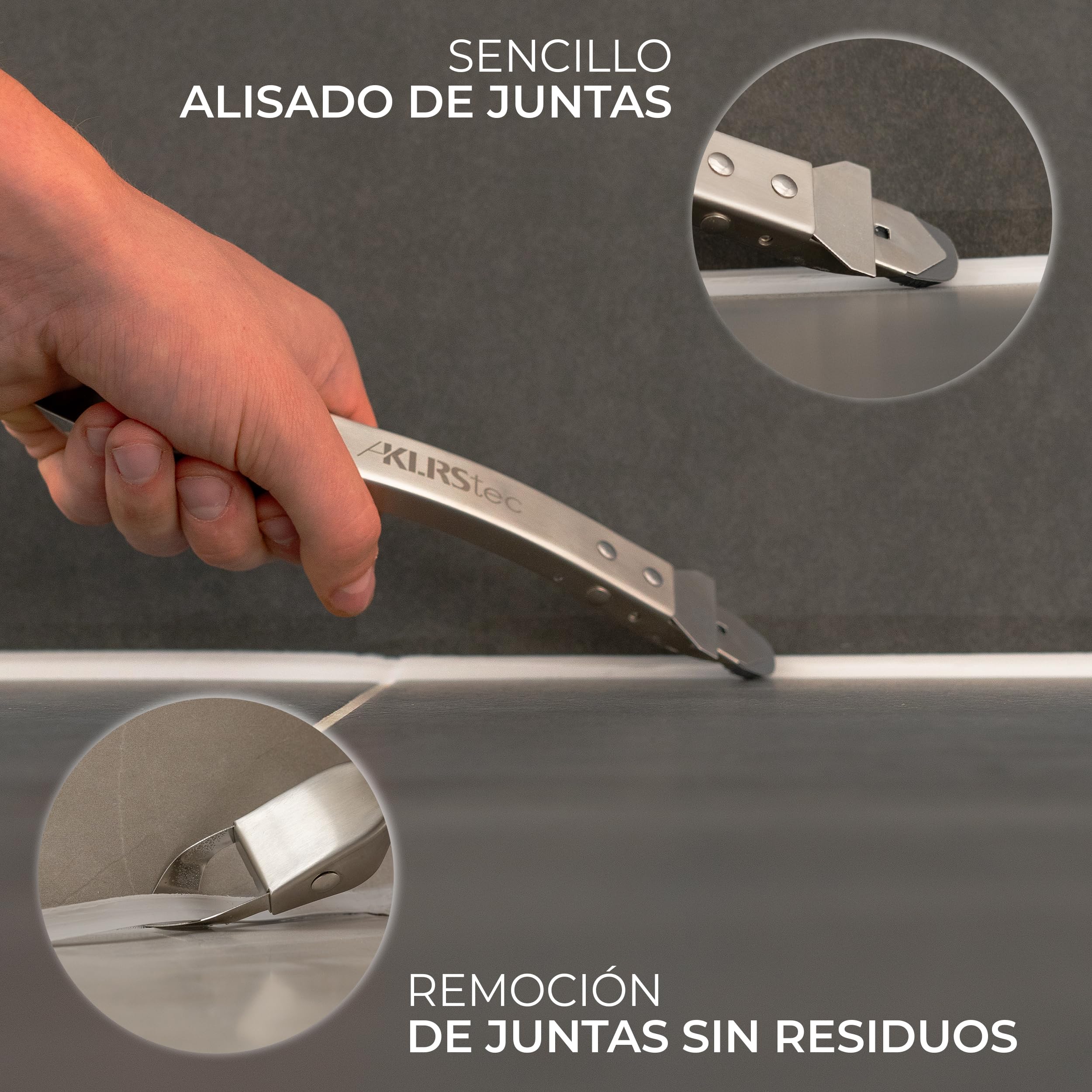 KLRStec Herramienta profesional removedor de juntas [100% acero inoxidable] Resistente multiherramienta rascadora 4 en 1 - Juego de herramientas para remover y renovar juntas de silicona