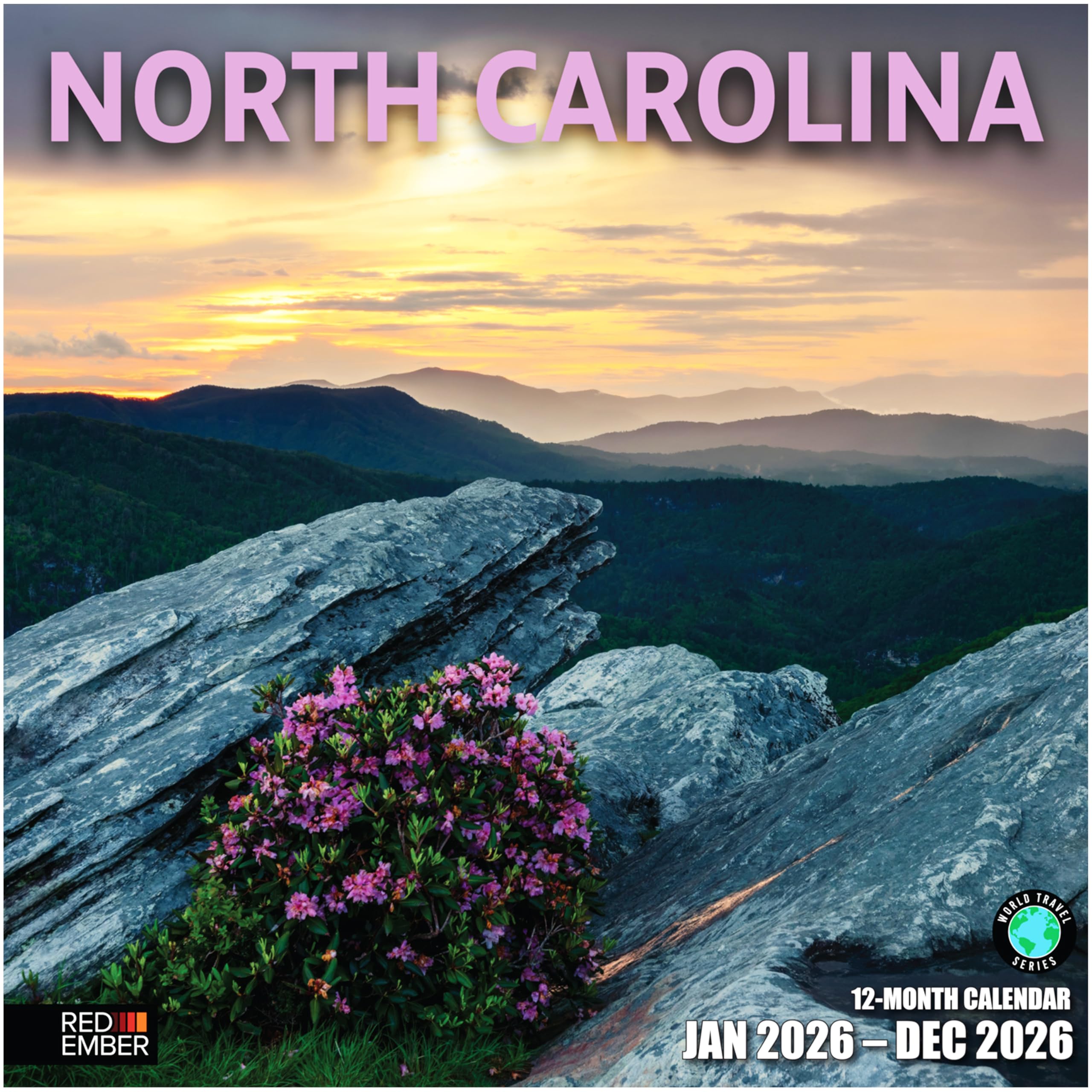 RED EMBER North Carolina 2026 Wall Calendar 12 Month | 12" x 24" Open | Thick & Sturdy Paper | Giftable | Calendar 2026