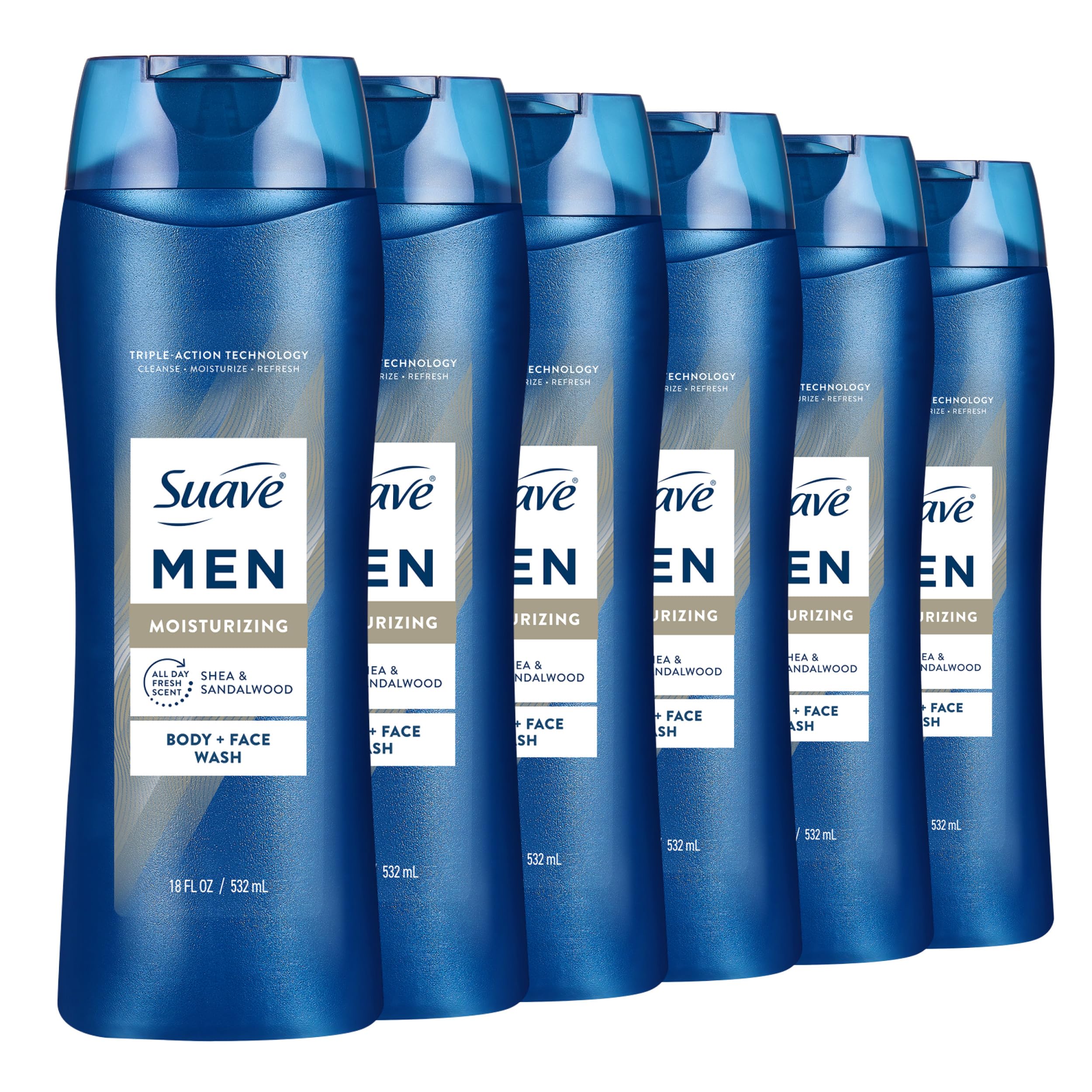 Suave Men Ultra Moisturizing Body Face Wash Shea Sandlwood Scent No Parabens No Phtahaltes 18 Oz Pack of