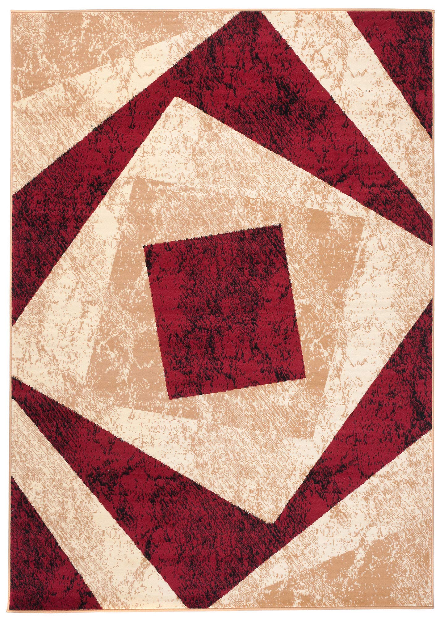 TAPISO Dream Tappeto Soggiorno Salotto Moderno Beige Rosso Geometrico Quadrato A Pelo Corto 140 x 200 cm