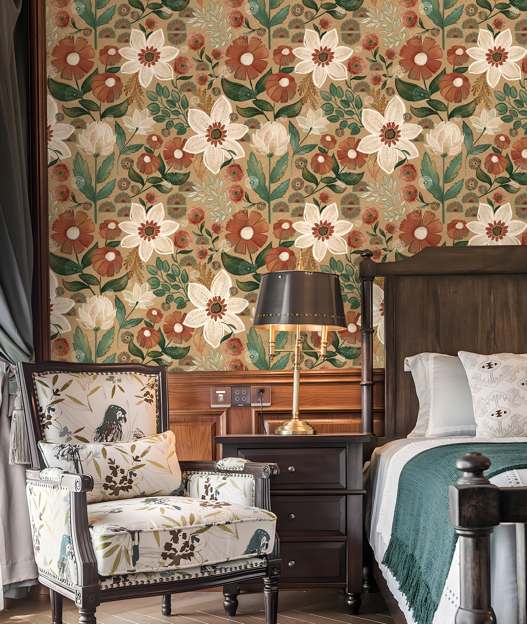 Floralplus Wallpaper Peel And Stick Floral Wallpaper Beige Boho Peel - View #9
