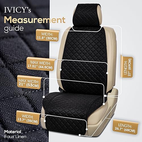 Miniatura 5 de IVICY Funda de lino para asiento de automóvil - Fundas delanteras suaves y transpirables con protector antideslizante universal se adapta a la