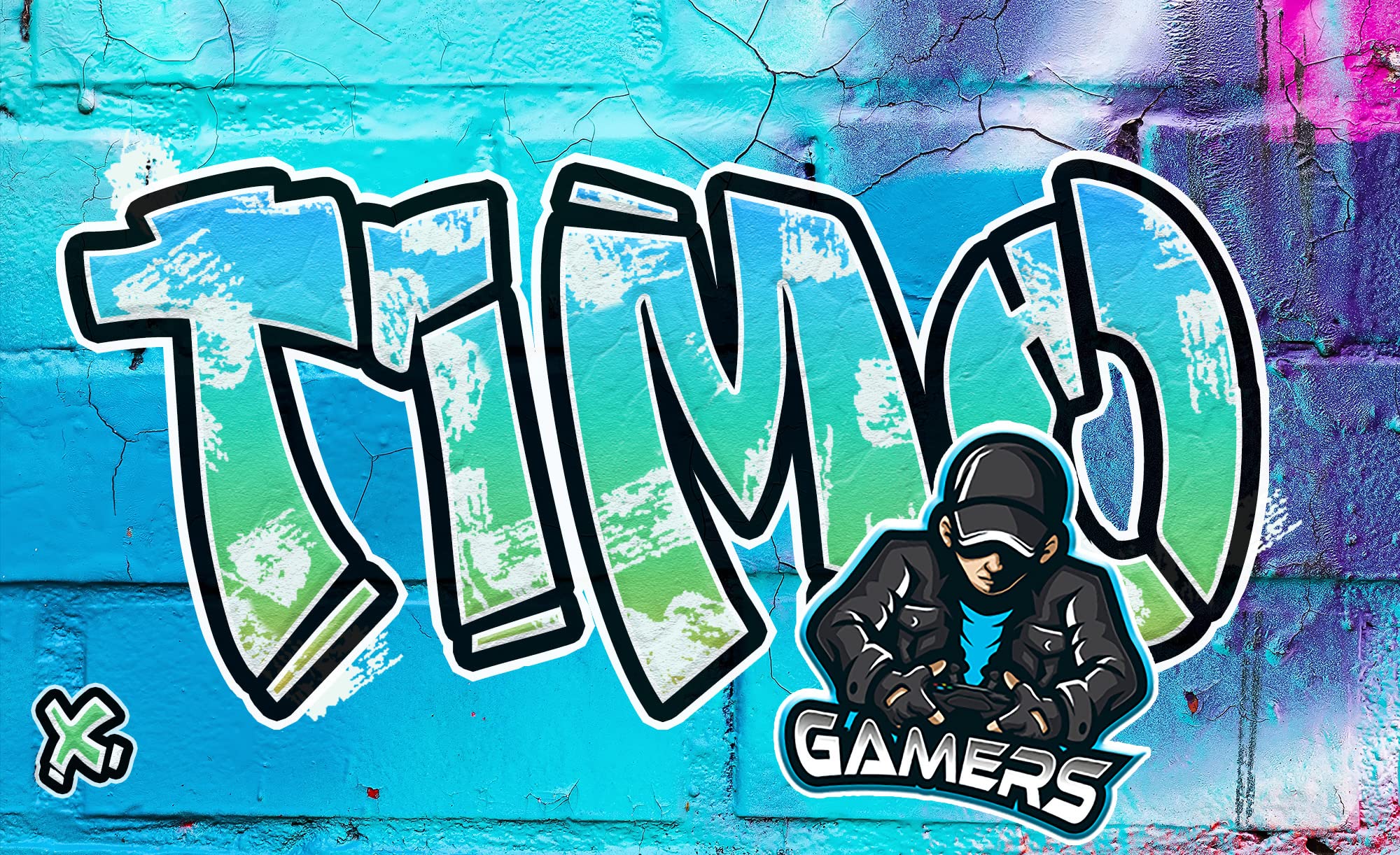timalo® Cooles Graffiti Bild mit Namen | Modernes Wandposter für Jungs und Mädchen Teenager Kinderzimmer Wandbild Mauer schwarz-weiss Zimmer Poster personalisiert | gamer13-B180xH61cm-new