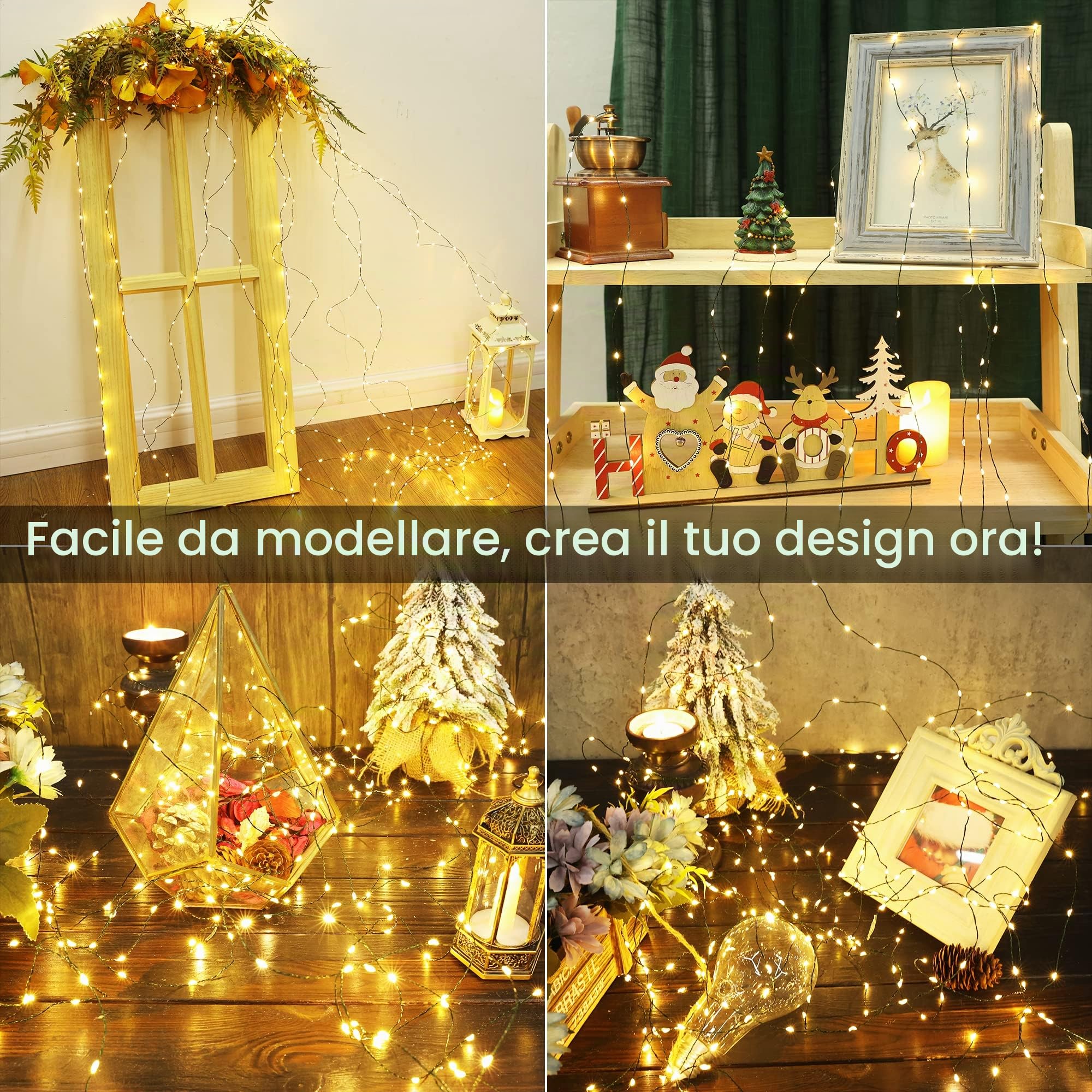 BrizLabs Luci Natale Esterno, 50M 1000 LED Luci Natale Albero con Spina 8 Modalità Impermeabile Filo di Rame Stringa Luci di Natale per Festa, Balcone, Nozze, Giardino, Matrimonio, Bianco Caldo