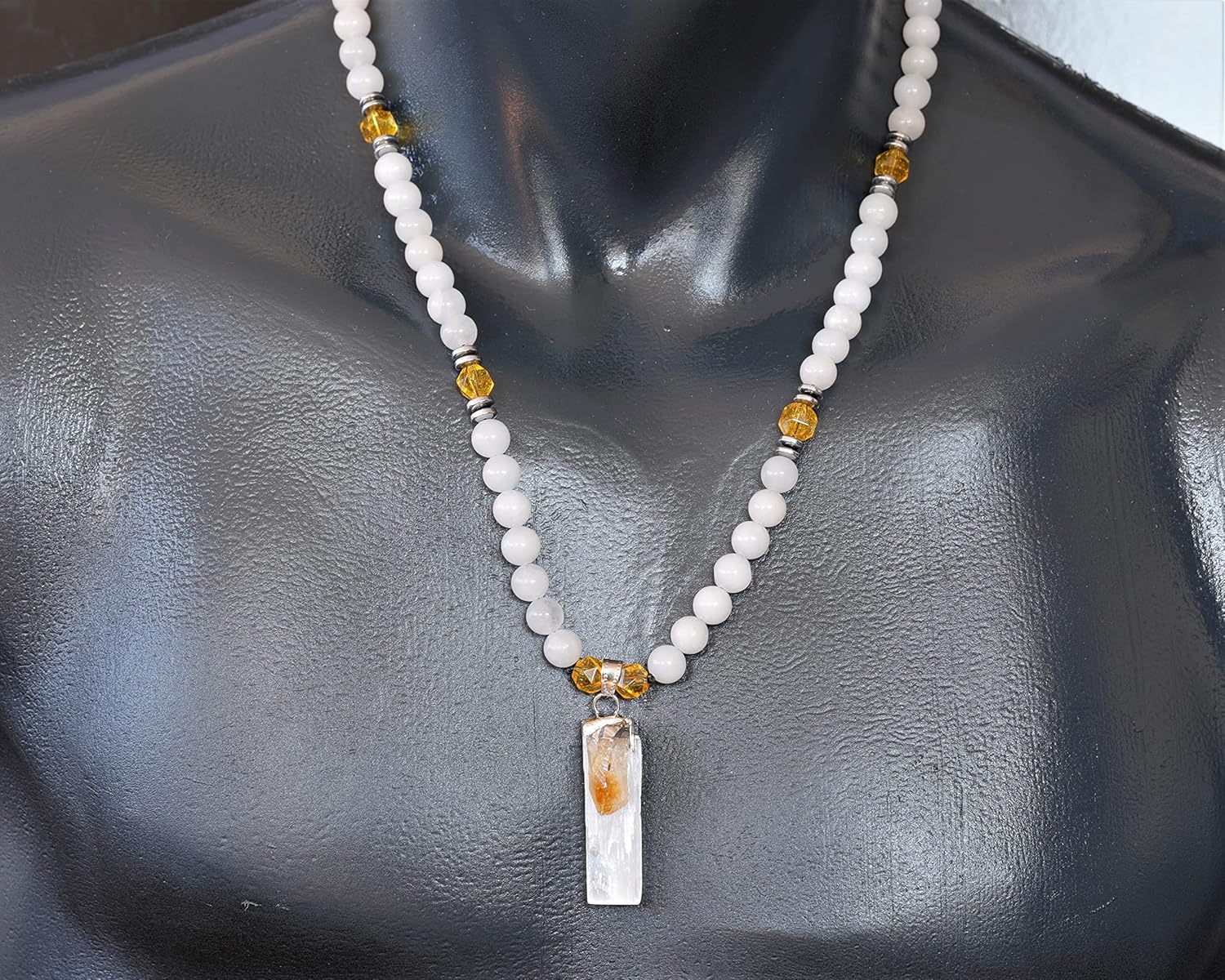 ElisaJewelryArt - Natural Raw Selenite With Amethyst Crystal Beaded Necklace Genuine Selenite And Amethyst Gemstone Clearing Stone Clasp Closure Necklace Unisex Necklace - Image 5