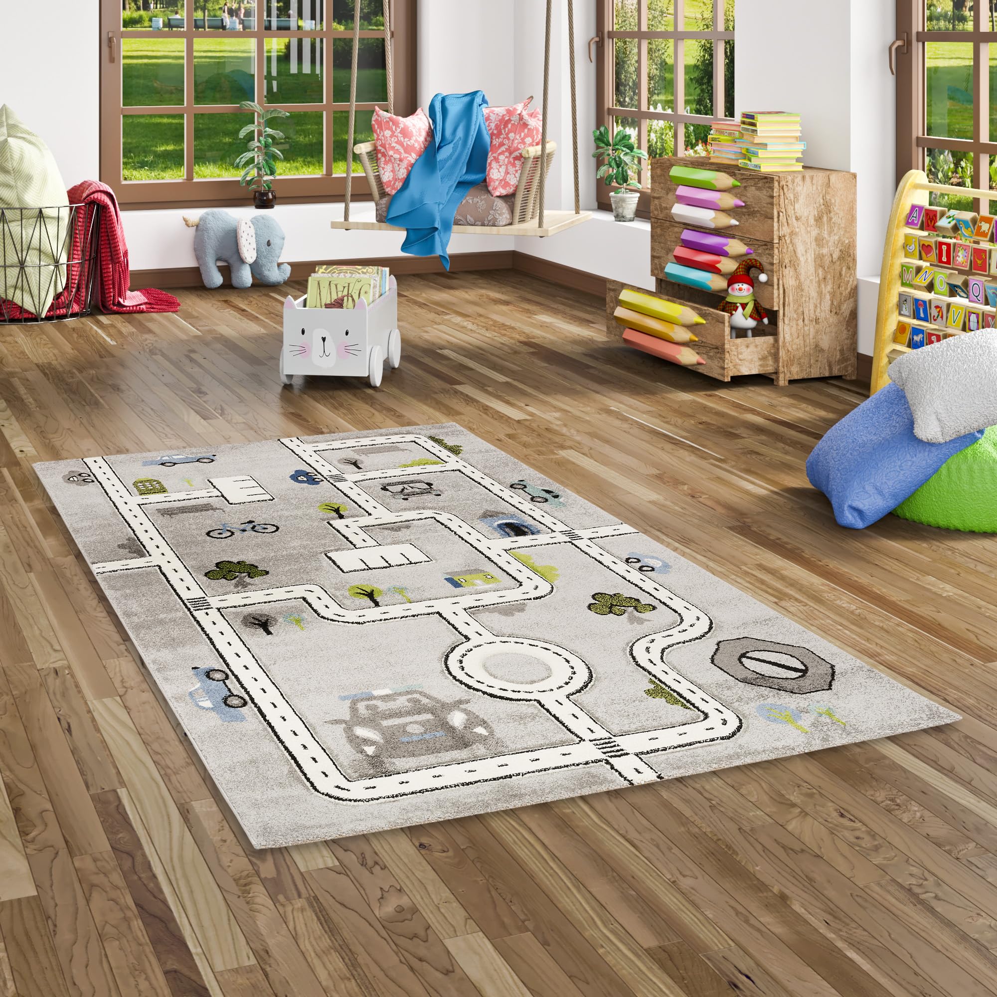 Pergamon Maui Kids - Tapis d'enfant - Routes Gris -5 Tailles