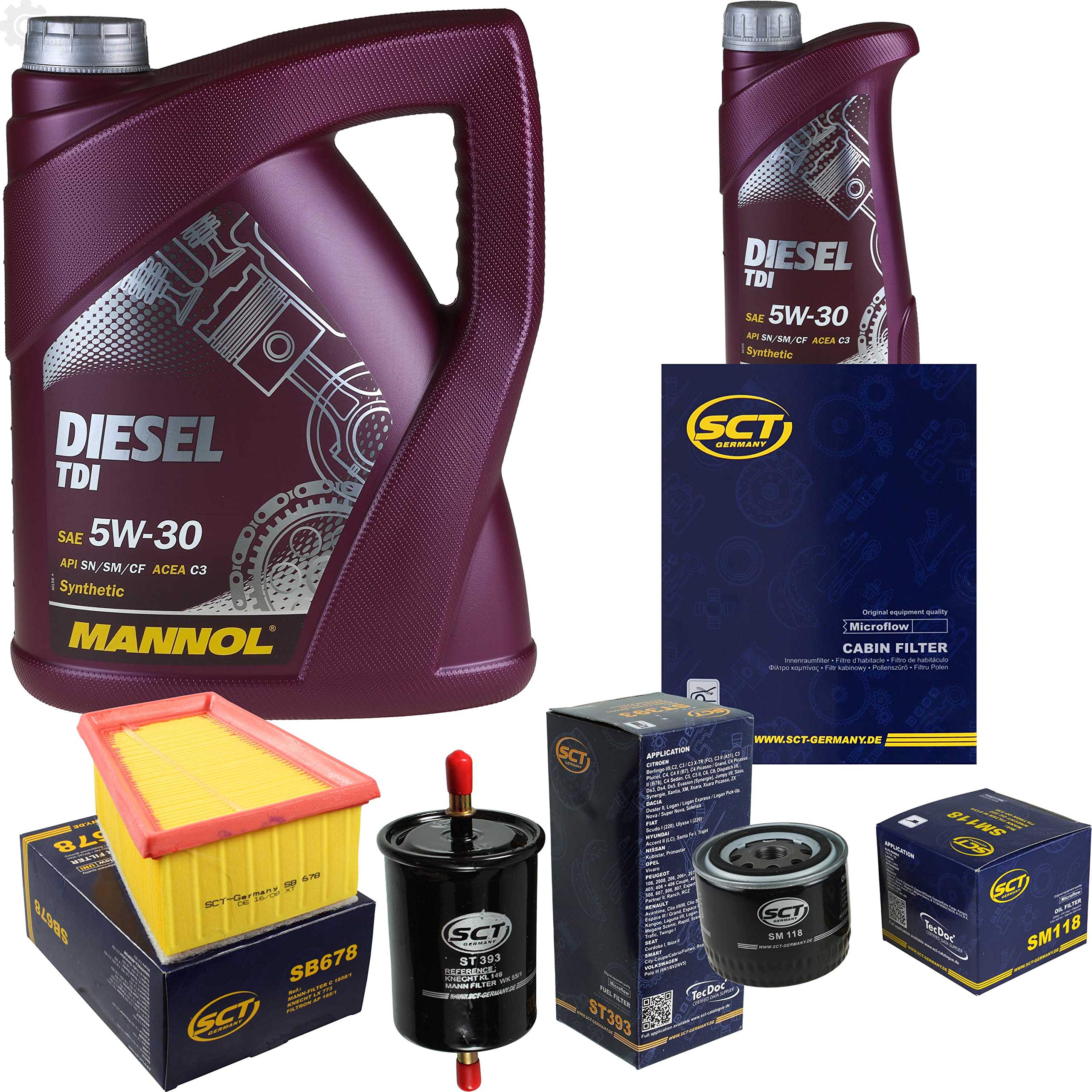 Set di filtri 6 litri MANNOL olio motore Diesel TDI 5W-30 API SN/CF SCT Germany filtro abitacolo filtro aria filtro olio filtro carburante filtro olio filtro carburante