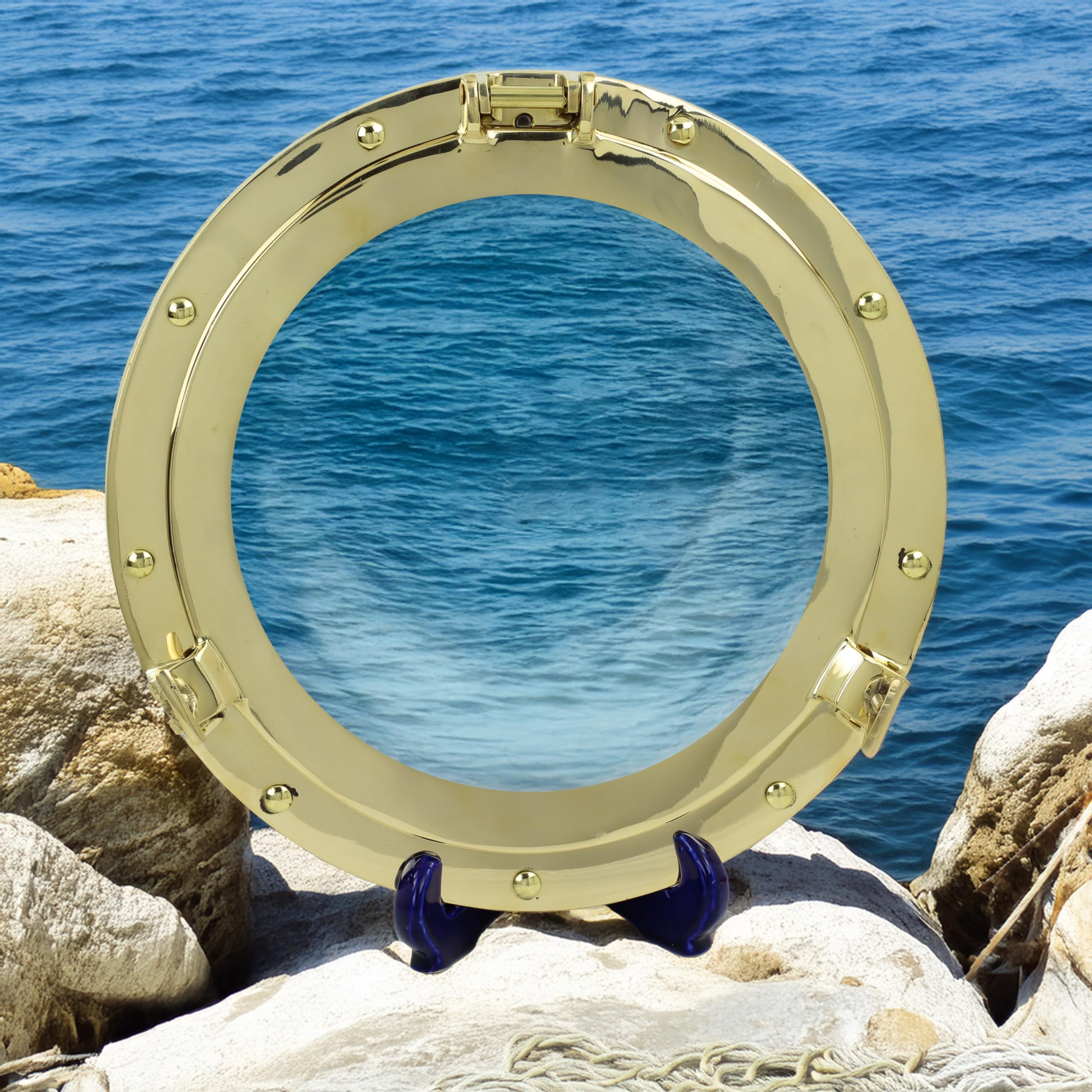 Nagina International Deluxe Nautical Brass Polished Porthole Window | Pirate's Boat Decorative Flange Port Hole| Captain's Maritime Beach Home Decor &