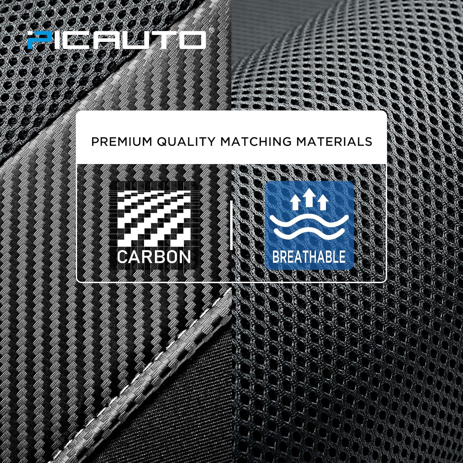 PIC AUTO Car Seat Covers - High Back Front Seat Covers, Sports Carbon Fiber Mesh Design, Universal Fit, Airbag Compatible (Gray)