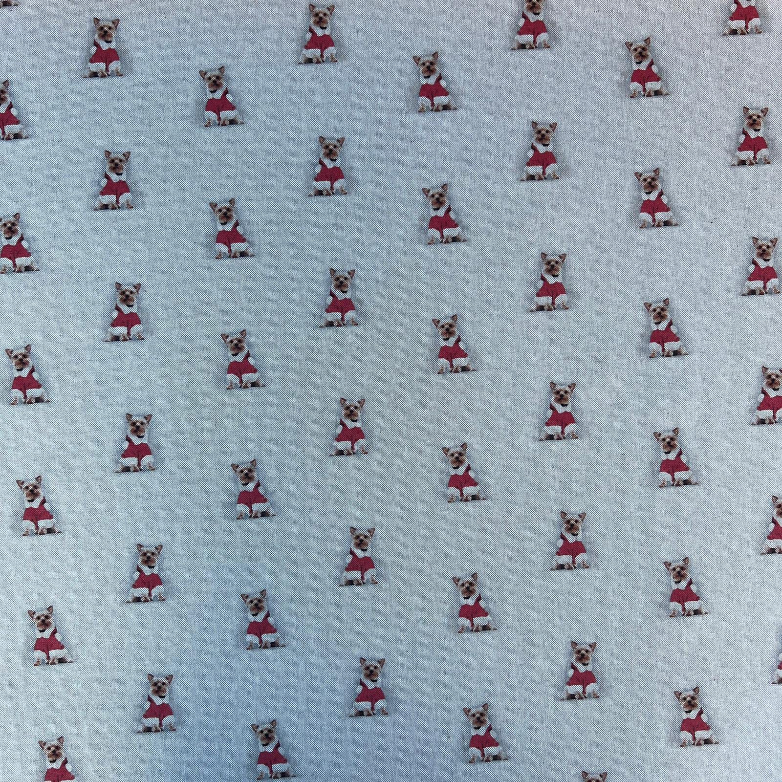 Christmas Xmas Digital Printed Cotton Rich Linen Look Quilting Craft Project Cushion Curtain Furnishing Upholstery Fabric Material (per Fat Quarter, Xmas Yorkshire Terrier)
