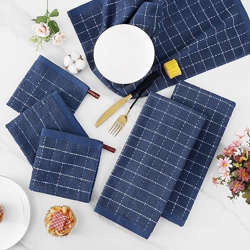 Miniatura 6 de Homaxy - Juego de 8 trapos de cocina y paños de cocina, 12 x 12 pulgadas y 13 x 28 pulgadas, tela de toalla de algodón a granel, diseño a cuadros,