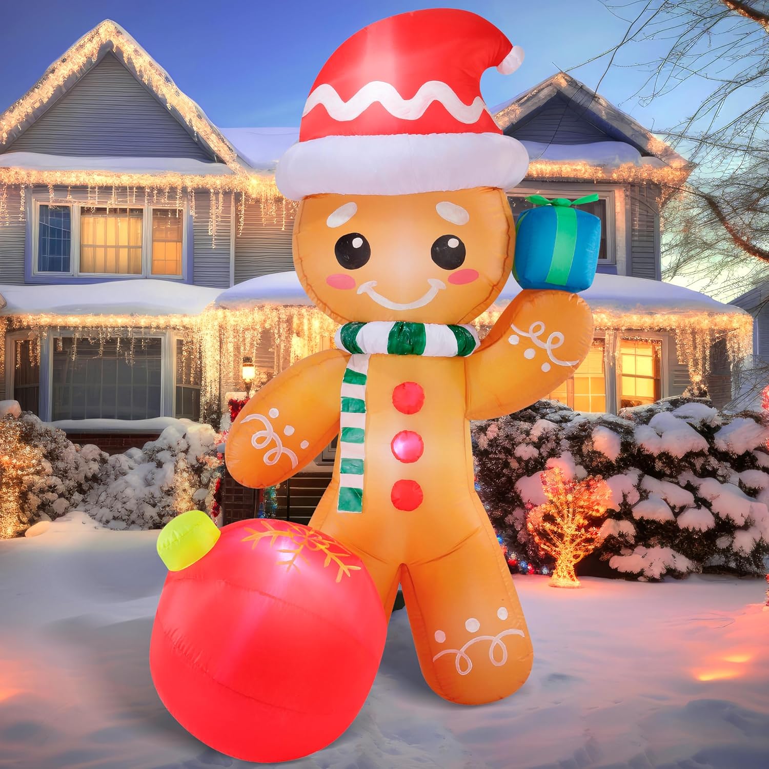 Joiedomi 6 FT Christmas Inflatable Gingerbread Outdoor Decorations, Gingerbread with Ornament Christmas Inflatable with Build-in LEDs, Blow Up Decorations for Xmas Party Indoor Yard Garden Lawn Décor