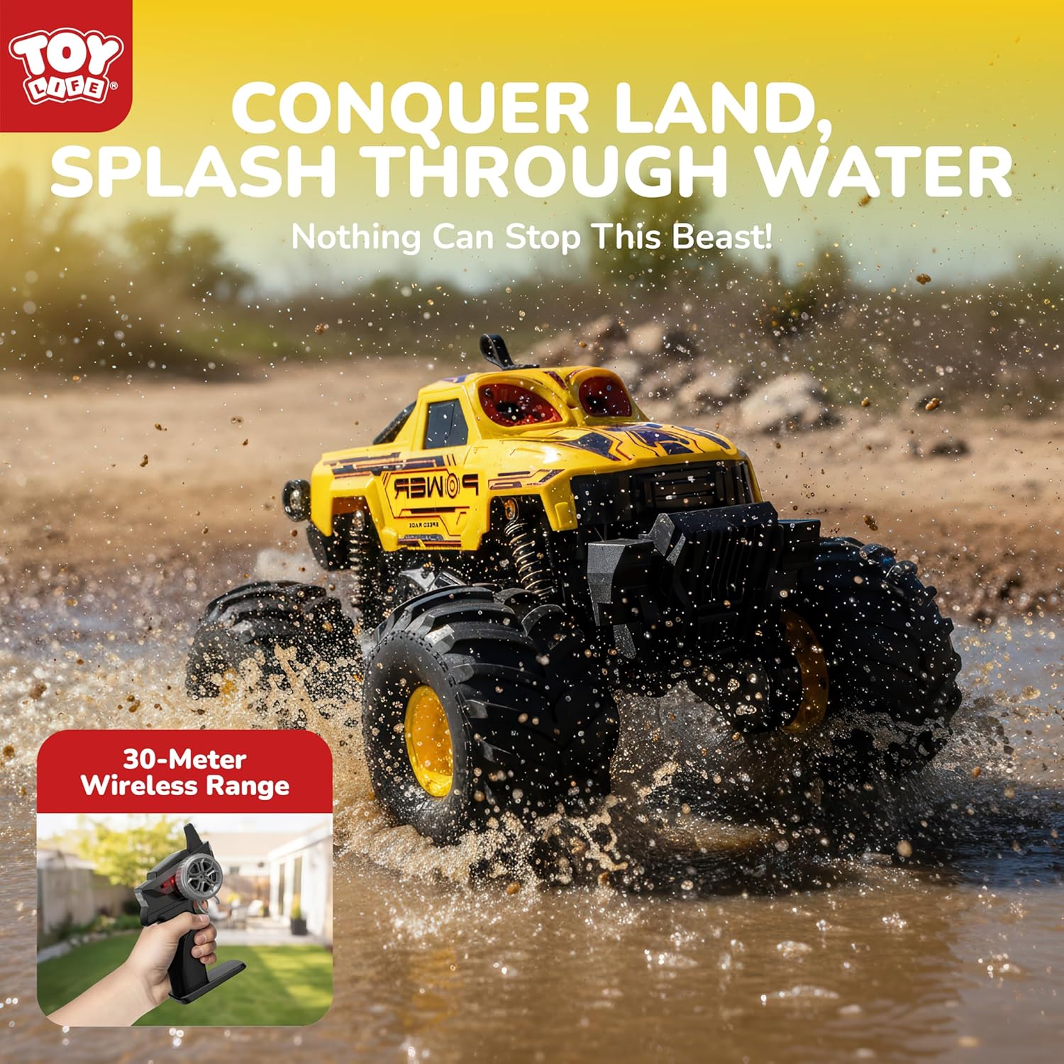 Monster Truck RC Car for Kids, 2.4GHz 4WD Off-Road Remote Control Truck with Water Spray, Lights & Music, 360° Rotation, Waterproof All-Terrain Car for Boys Ages 6+, Carros De Control Remoto 4x4