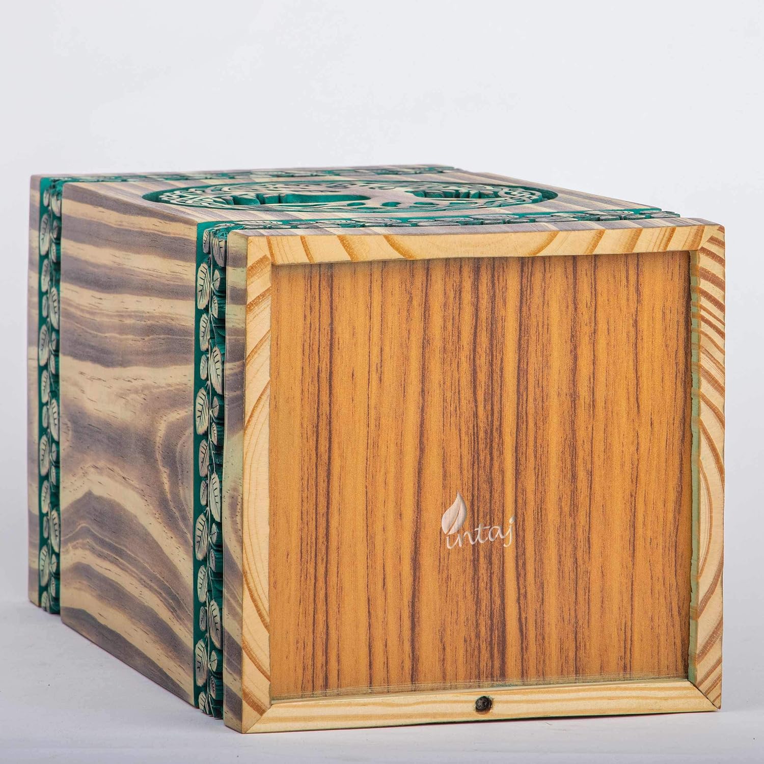 INTAJ Handmade Rosewood Urn for Human Ashes - Adult Tree of Life Wooden Urns Hand-Crafted - Heart Funeral Cremation Urn for Dogs Engraved (Celtic Pine, X-Small - 7.50Hx4.25W (100 Cu/in))