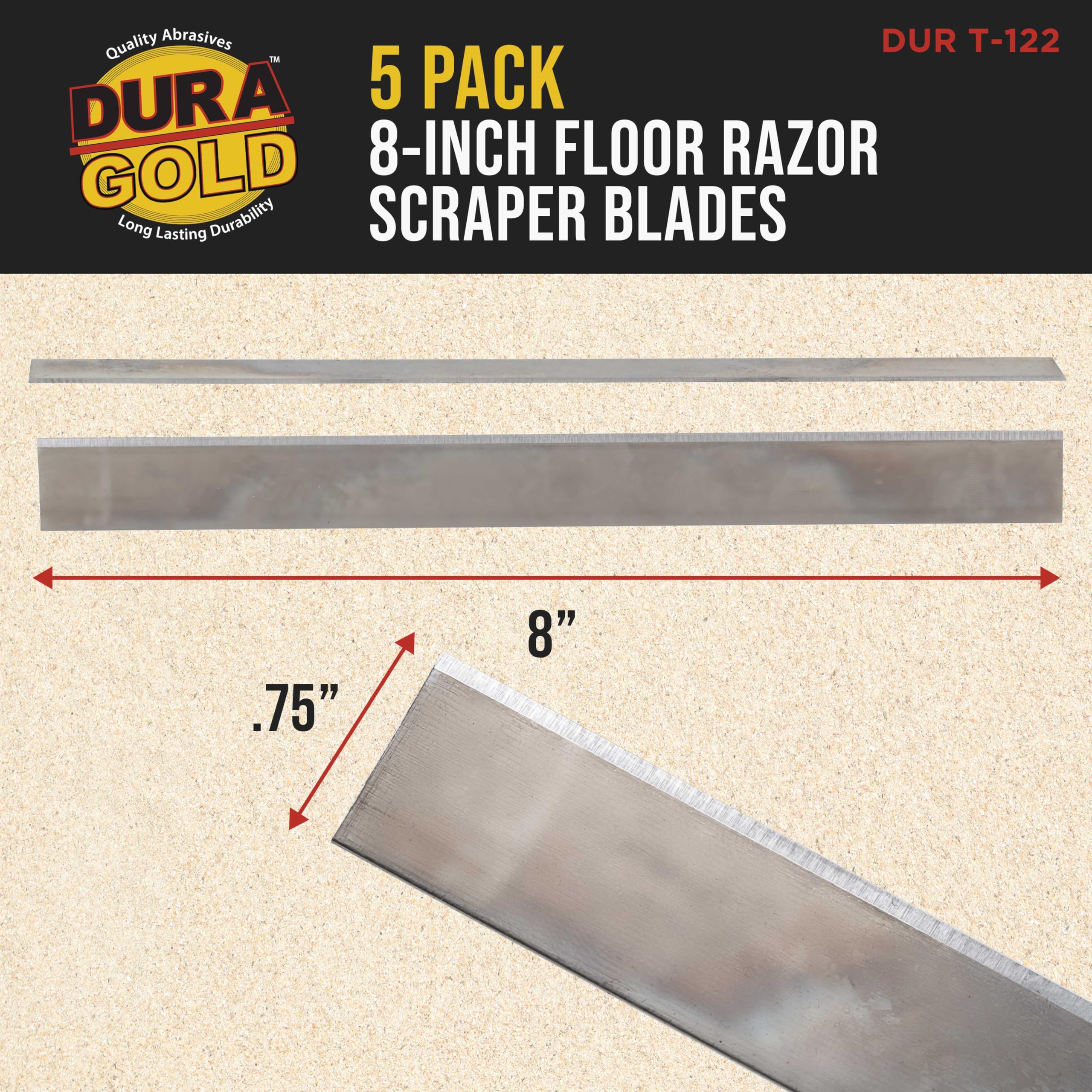 Dura-Gold Replacement 8-inch Floor Razor Scraper Blades, Pack of 5 - Sharp, Durable, Hardened Steel Razors for Heavy-Duty Removal of Floor Covering, Tile, Vinyl, Carpet - Demolition Surface Strippers — Amazon image 2