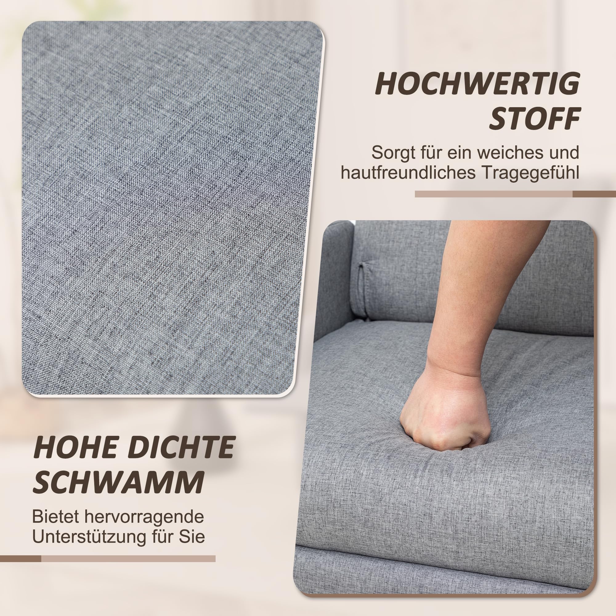 Thanaddo Relaxsessel Fernsehsessel Ruhesessel mit Liegefunktion, Einzelliege Sessel 140° Verstellbarer Rückenlehne, Ergonomisch Lounge Sessel bis 160 kg für Wohnzimmer Heimkino, Leinen Grau