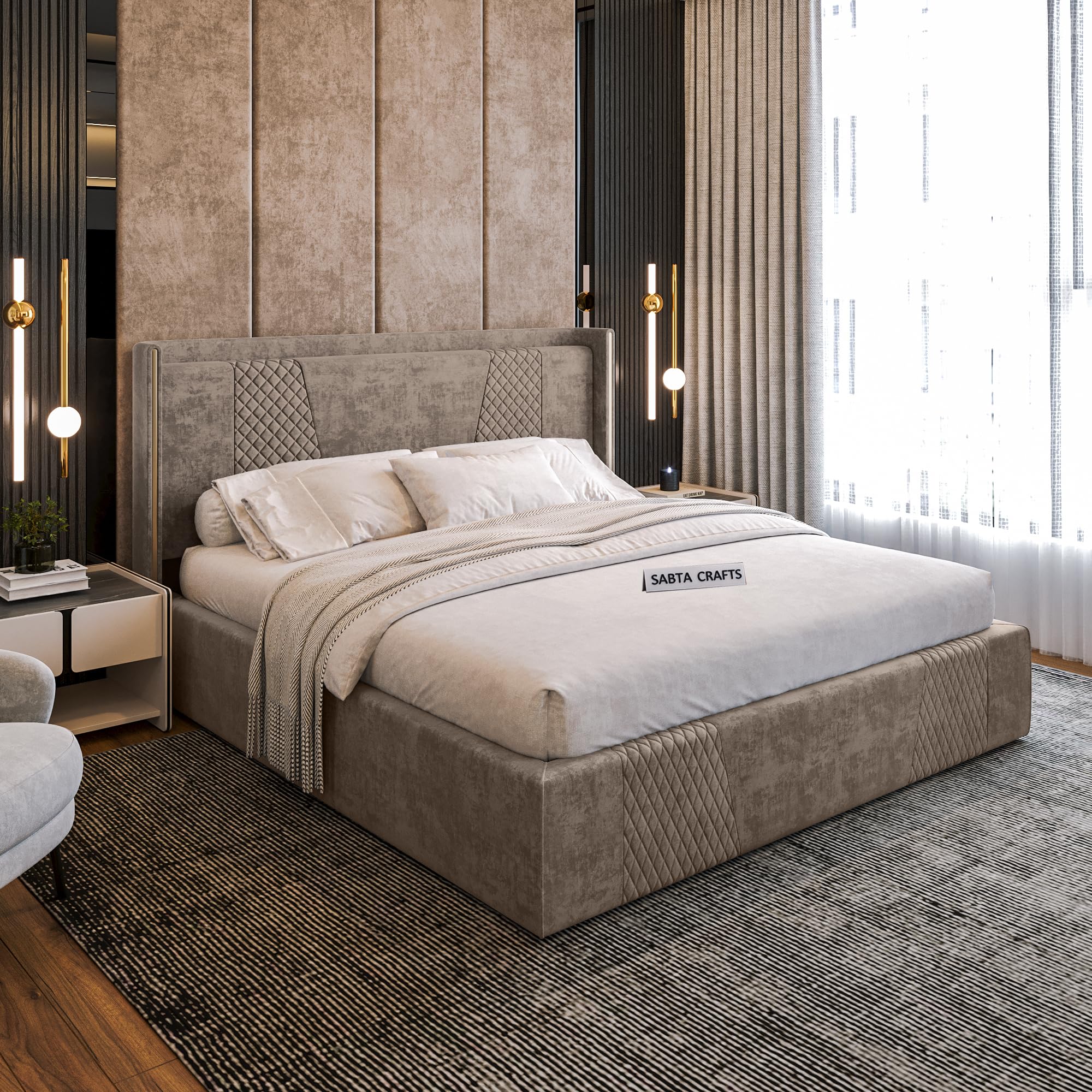 SABTA Craft Upholstered Bed King Size with Storage for Bedroom | Woode