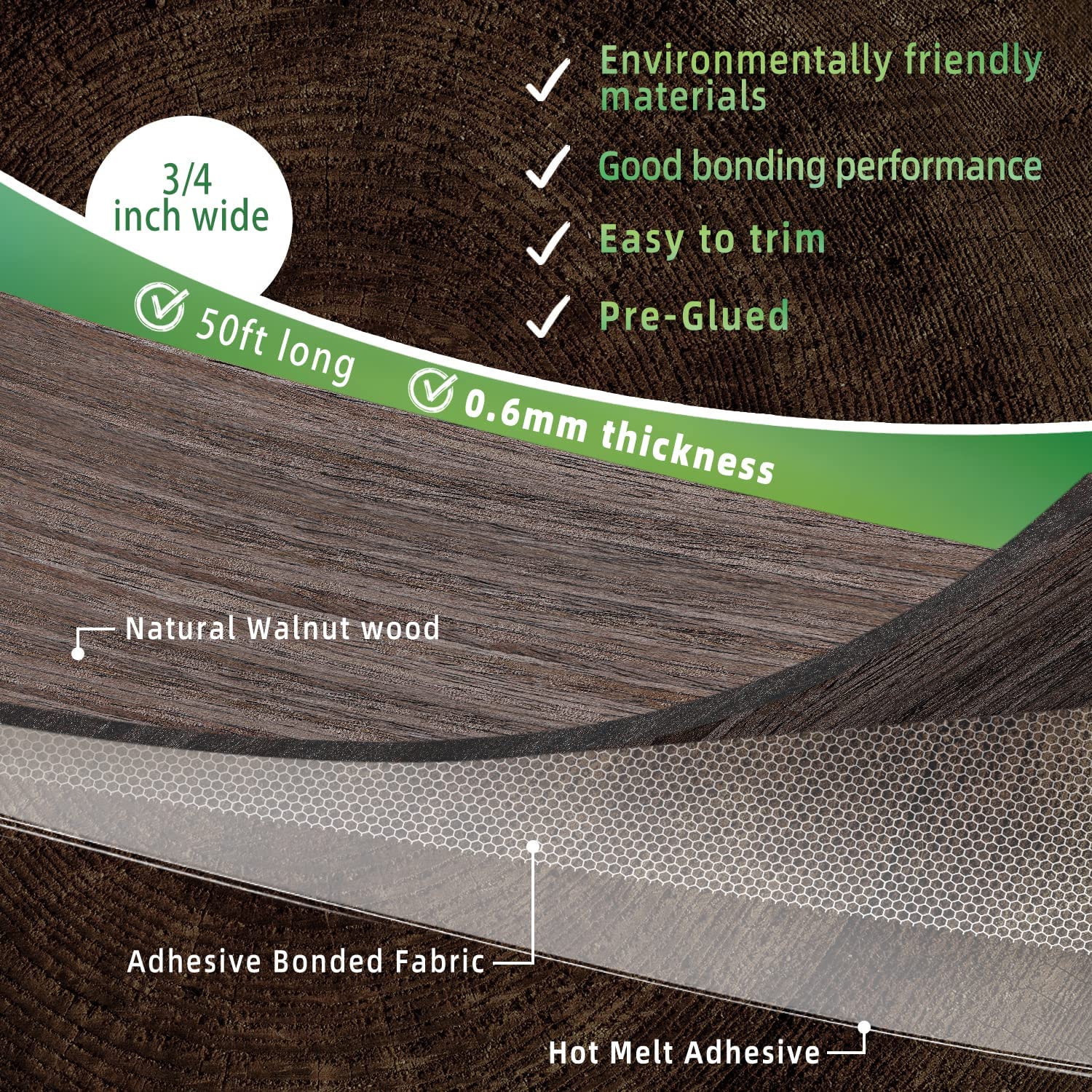 Walnut Edge Banding, 3/4 Inch X 50ft Roll Of Veneer Edge