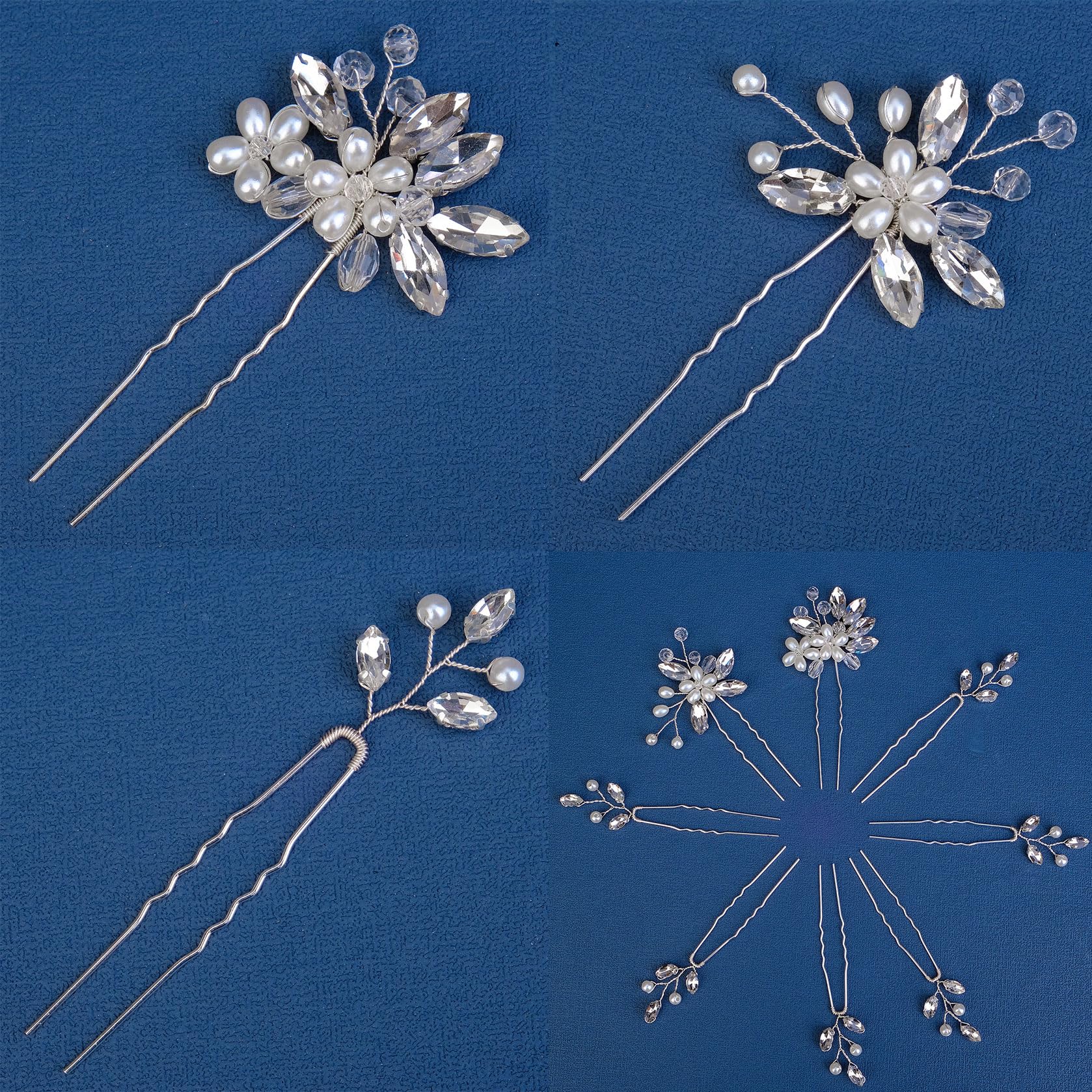8 forcine per capelli da sposa, argentate, con strass, accessori per capelli per spose, damigelle d'onore, donne e ragazze